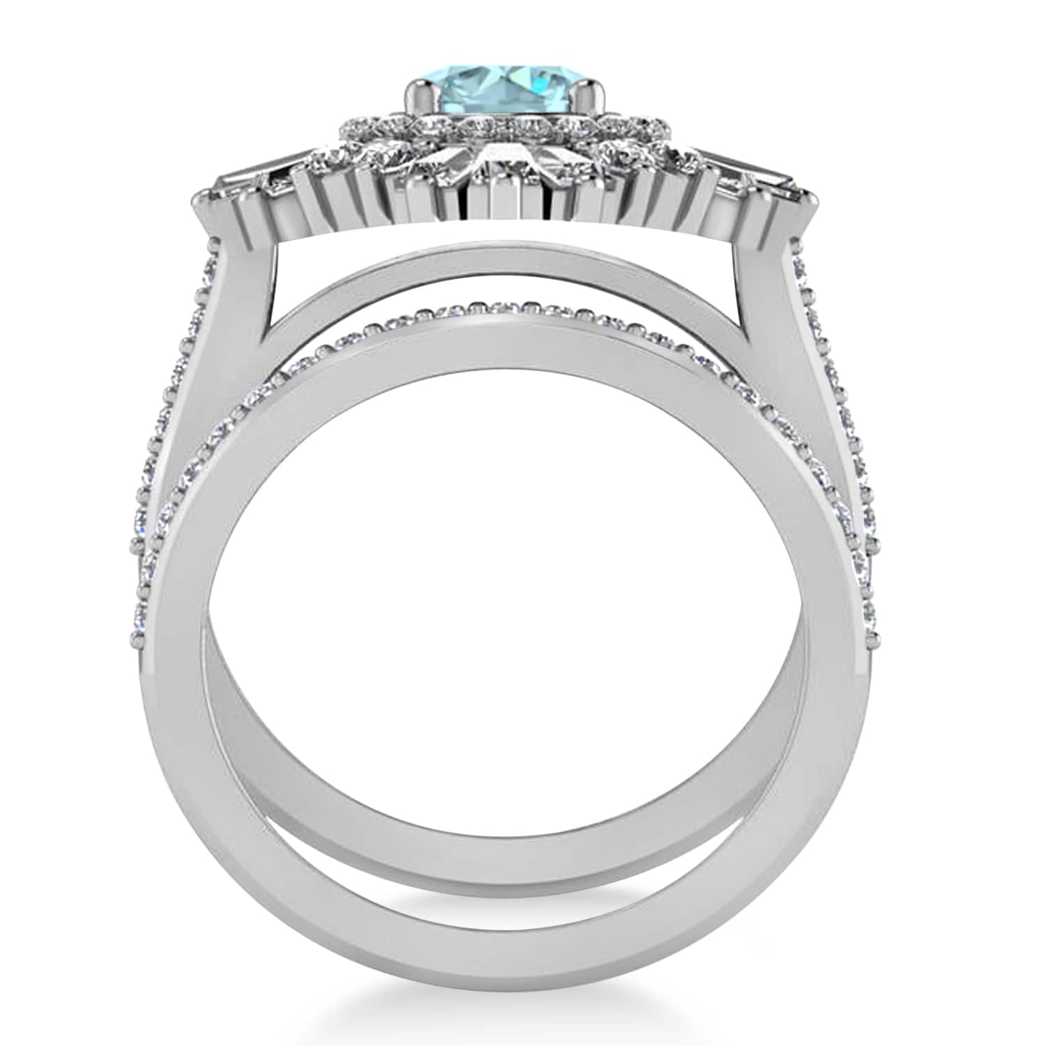 Aquamarine & Diamond Ballerina Engagement Ring 14k White Gold (2.74 ctw)