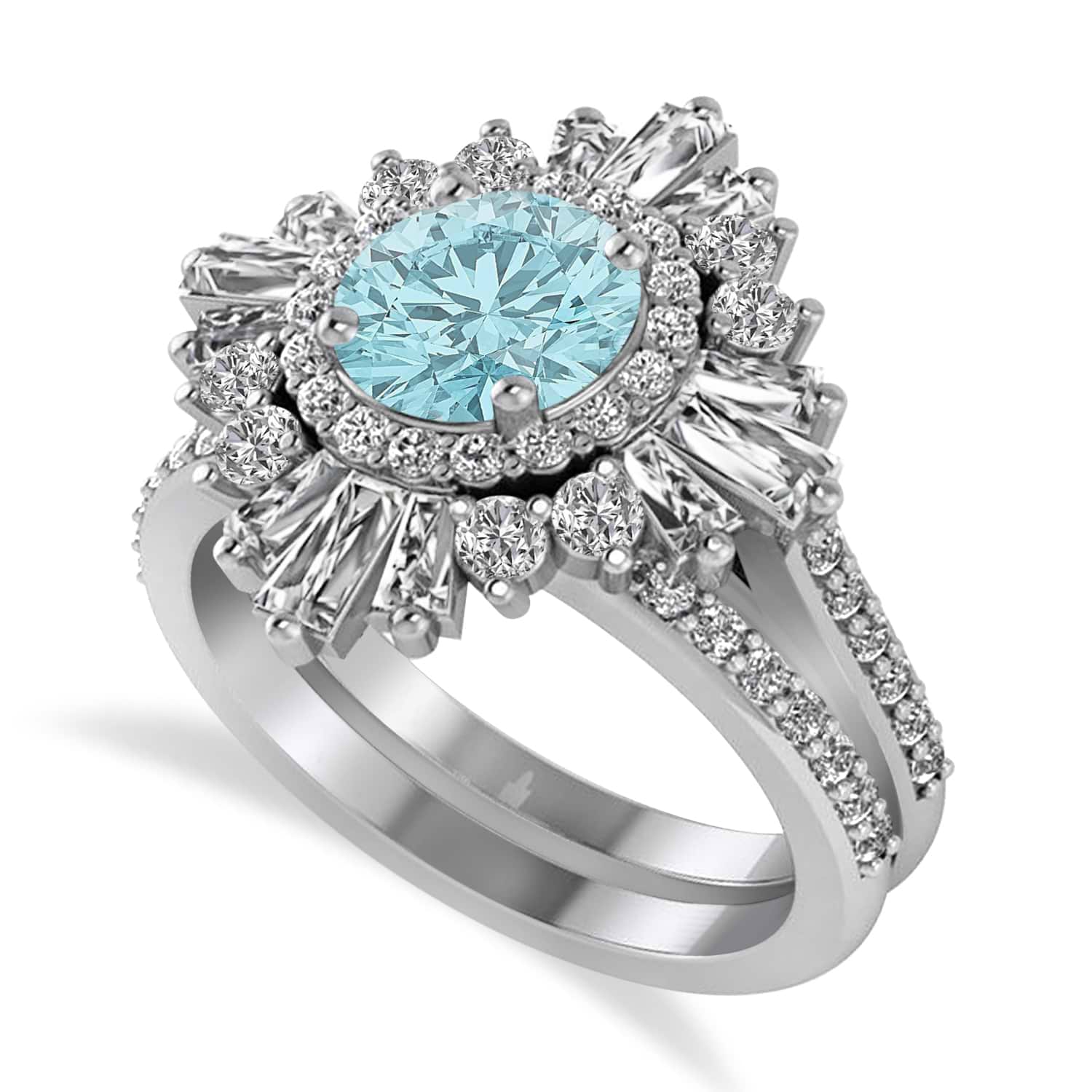 Aquamarine & Diamond Ballerina Engagement Ring Platinum (2.74 ctw)