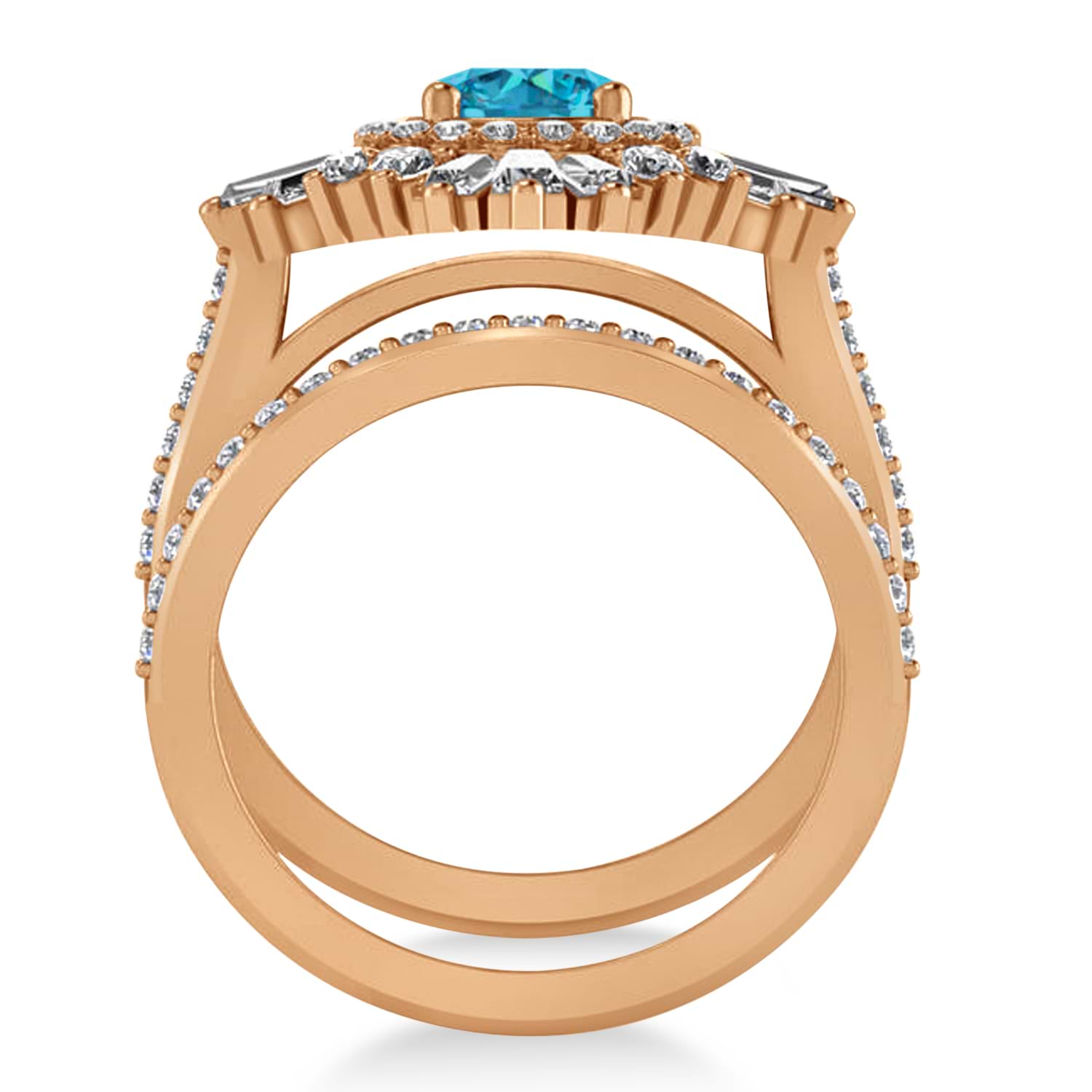 Blue Diamond & Diamond Ballerina Engagement Ring 18k Rose Gold (2.74 ctw)