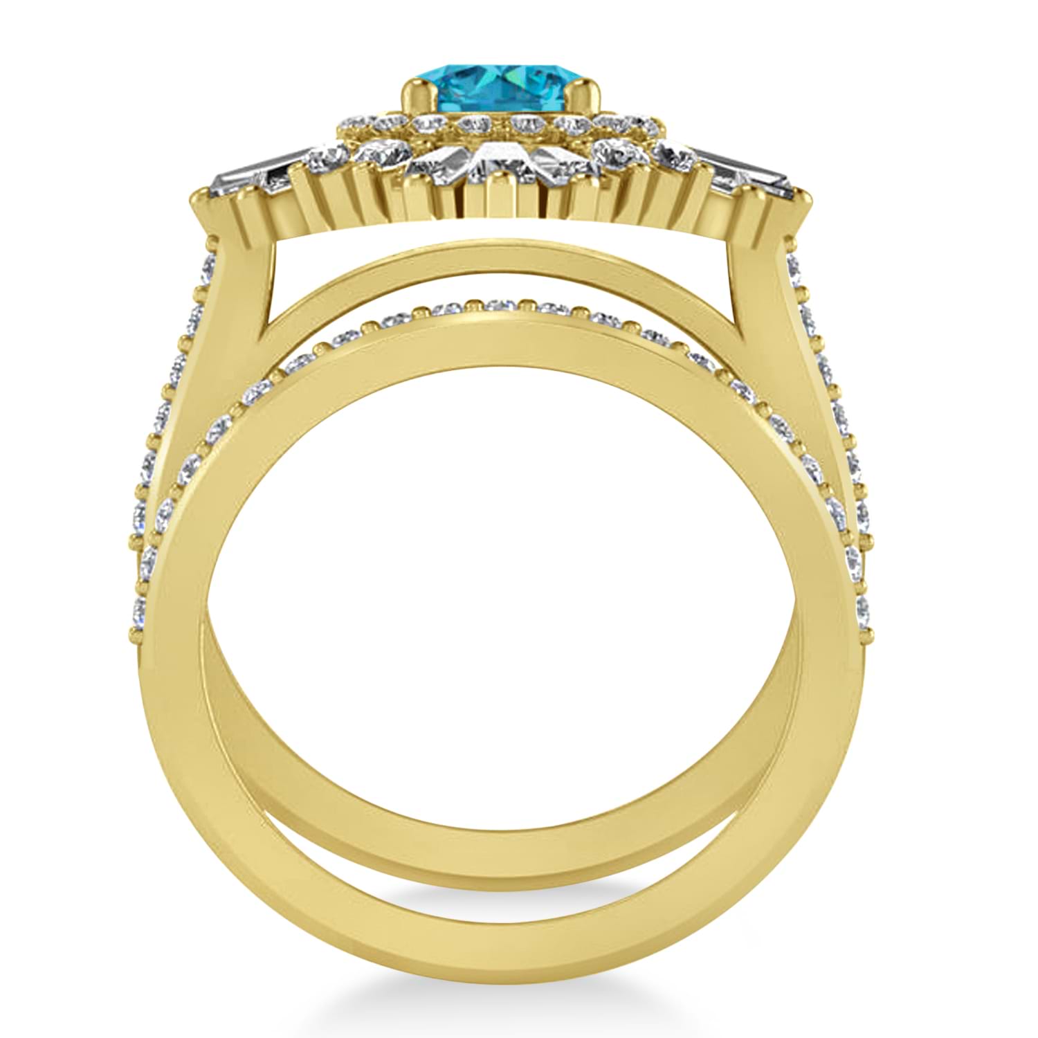 Blue Diamond & Diamond Ballerina Engagement Ring 18k Yellow Gold (2.74 ctw)