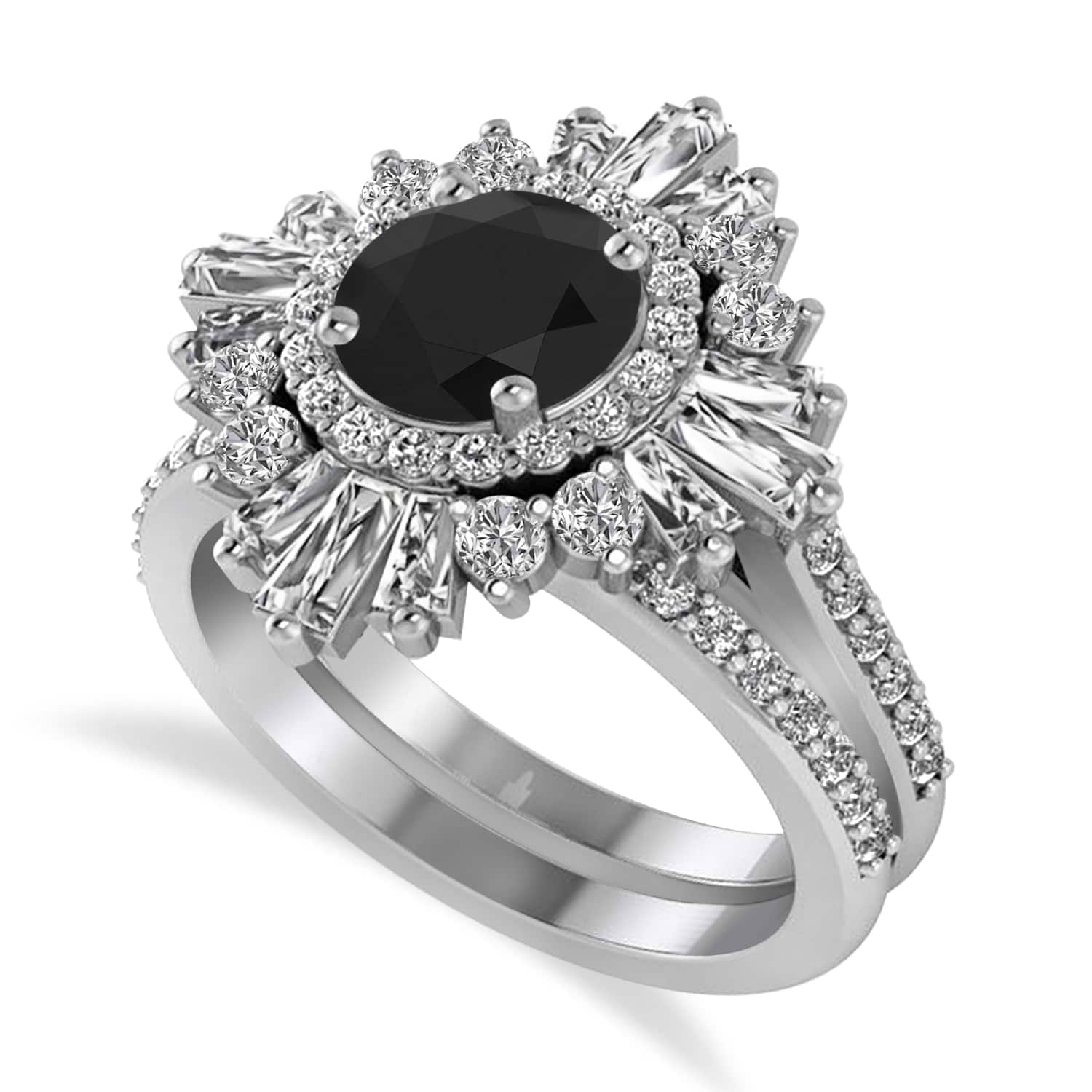 Black Diamond & Diamond Ballerina Engagement Ring 14k White Gold (2.74 ctw)