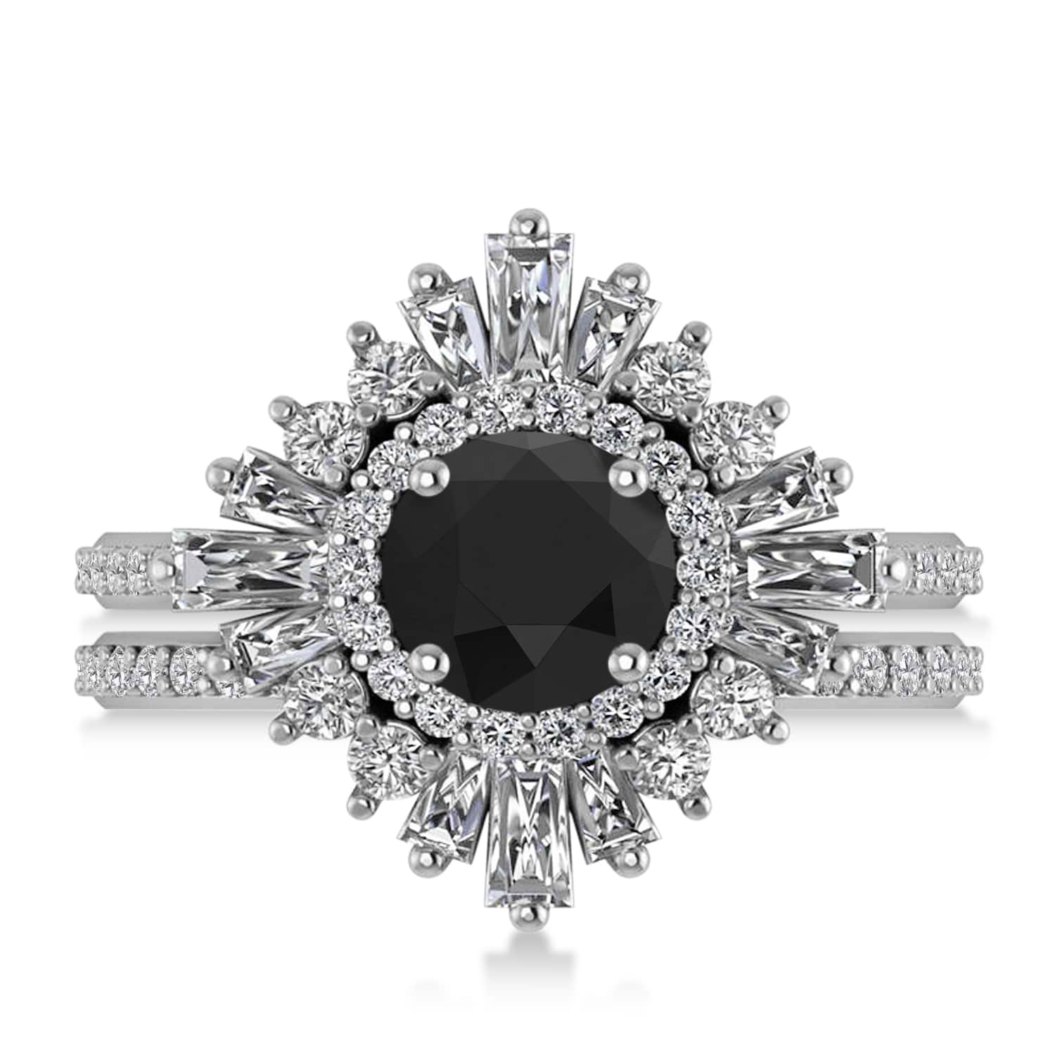 Black Diamond & Diamond Ballerina Engagement Ring 14k White Gold (2.74 ctw)