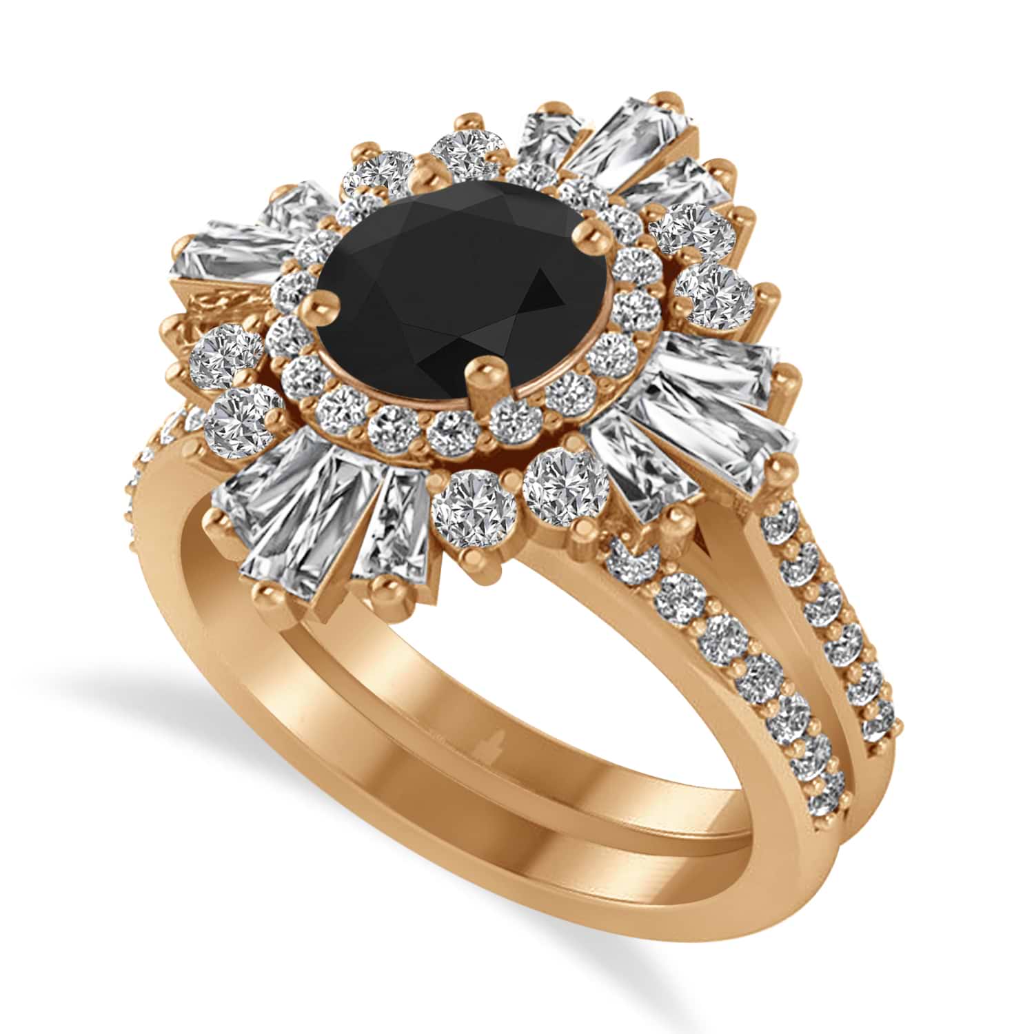 Black Diamond & Diamond Ballerina Engagement Ring 18k Rose Gold (2.74 ctw)