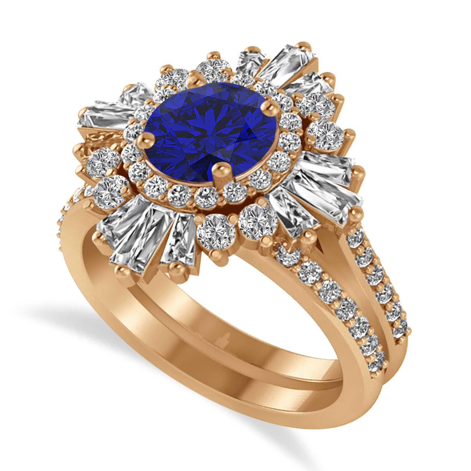 ブランド】 14K Rose Gold Round-cut Blue Sapphire Engagement Ring ...
