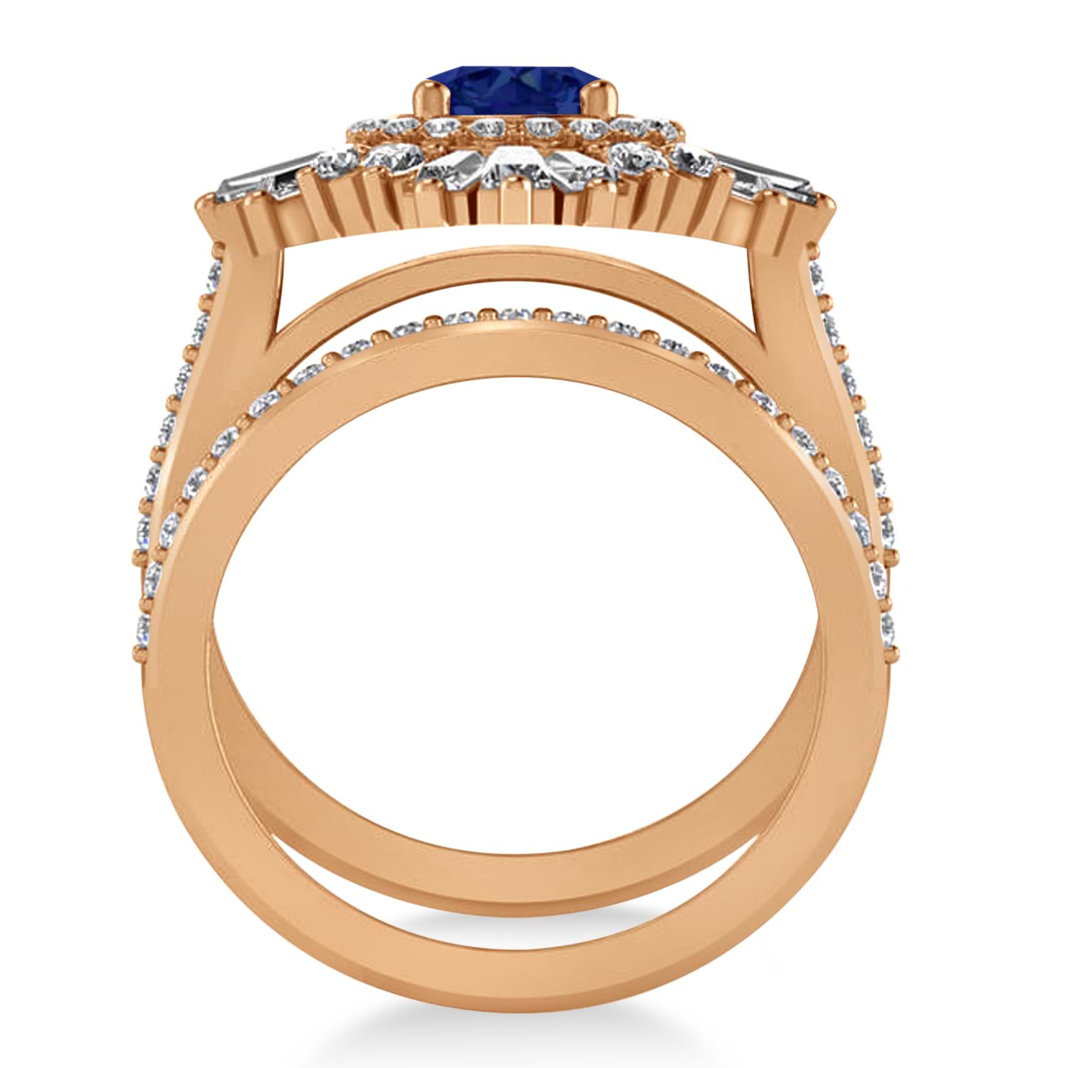 Blue Sapphire & Diamond Ballerina Engagement Ring 14k Rose Gold (2.74 ctw)