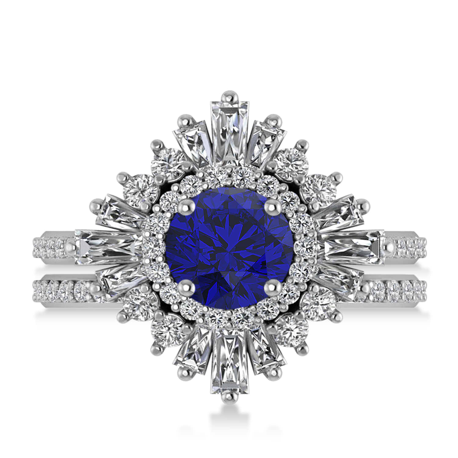Blue Sapphire & Diamond Ballerina Engagement Ring 18k White Gold (2.74 ctw)