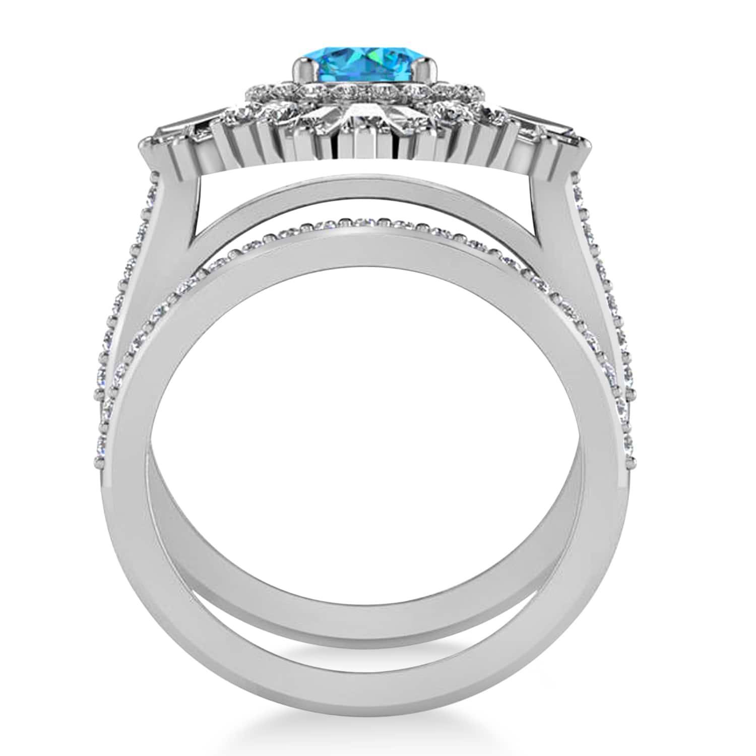 Blue Topaz & Diamond Ballerina Engagement Ring 14k White Gold (2.74 ctw)