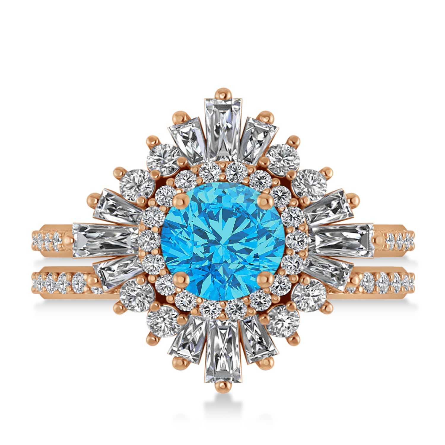Blue Topaz & Diamond Ballerina Engagement Ring 18k Rose Gold (2.74 ctw)