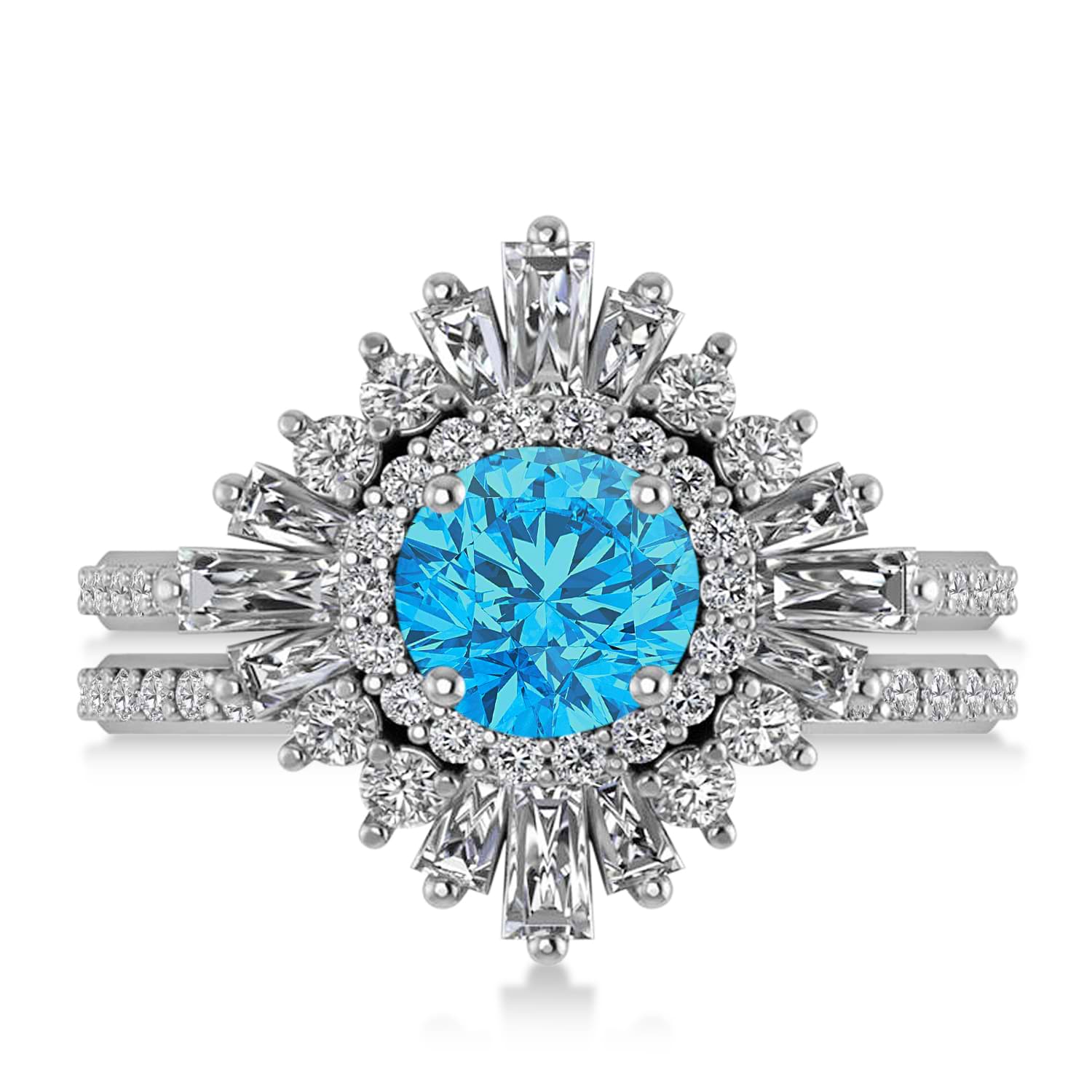 Blue Topaz & Diamond Ballerina Engagement Ring 18k White Gold (2.74 ctw)