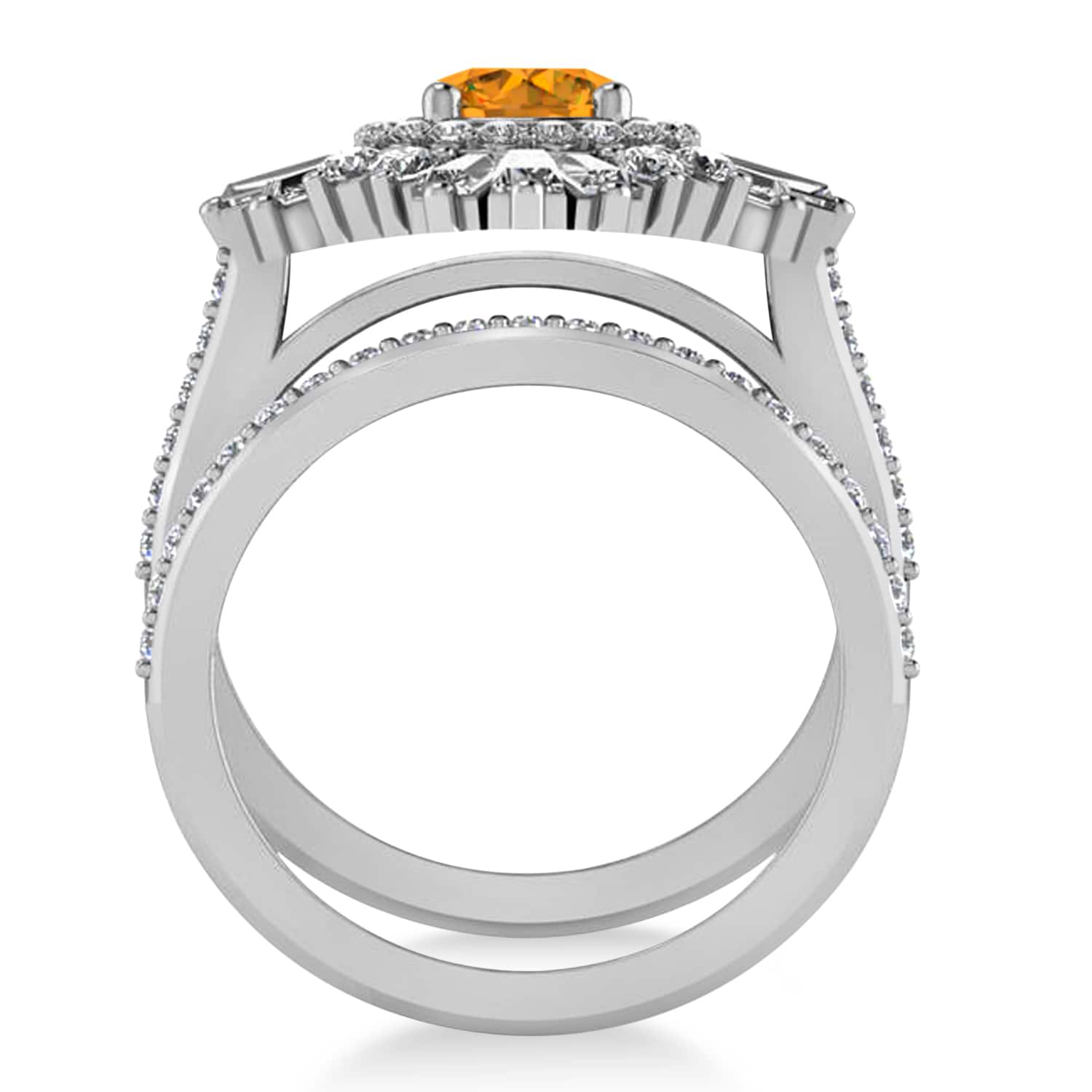 Citrine & Diamond Ballerina Engagement Ring 14k White Gold (2.74 ctw)