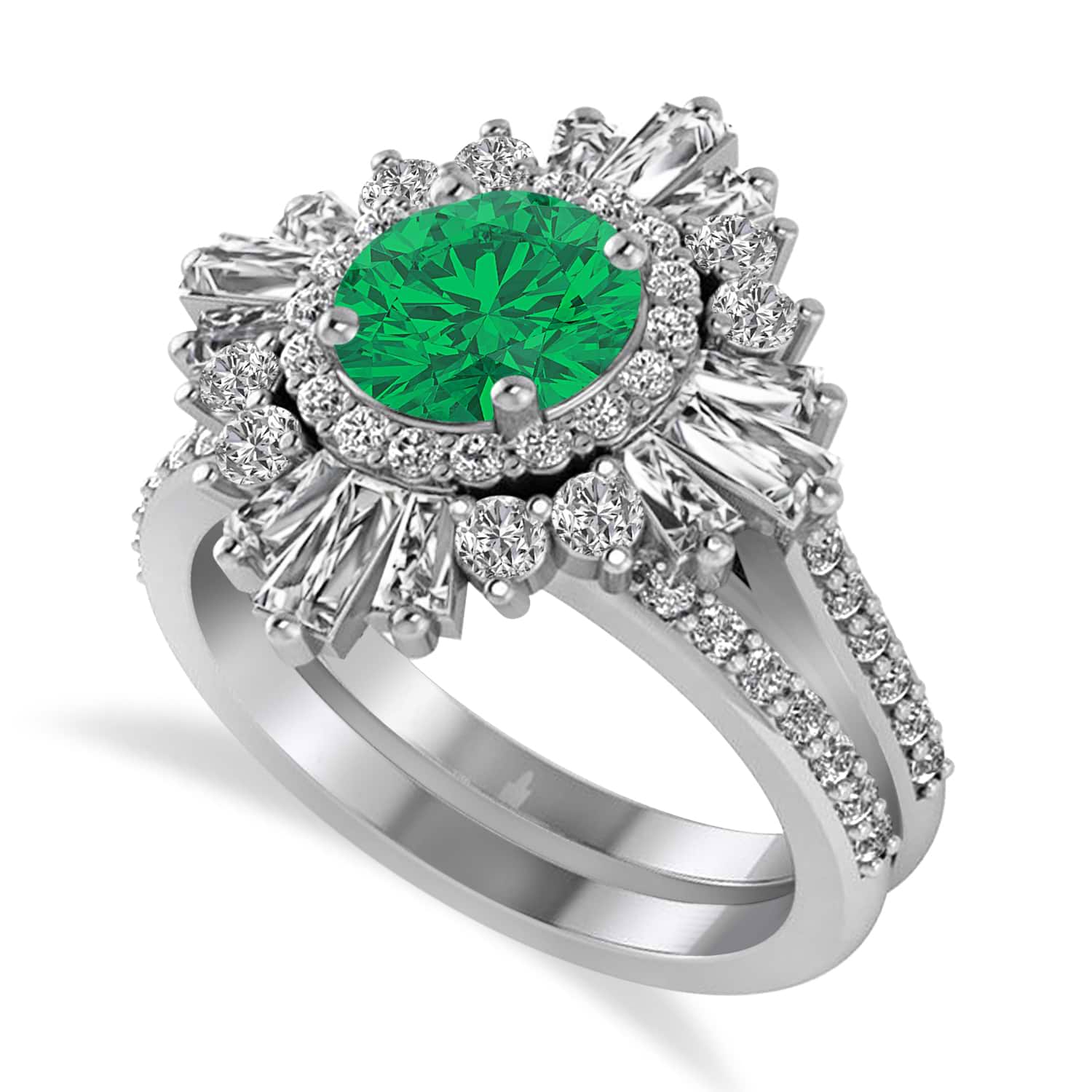 Emerald & Diamond Ballerina Engagement Ring 14k White Gold (2.74 ctw)