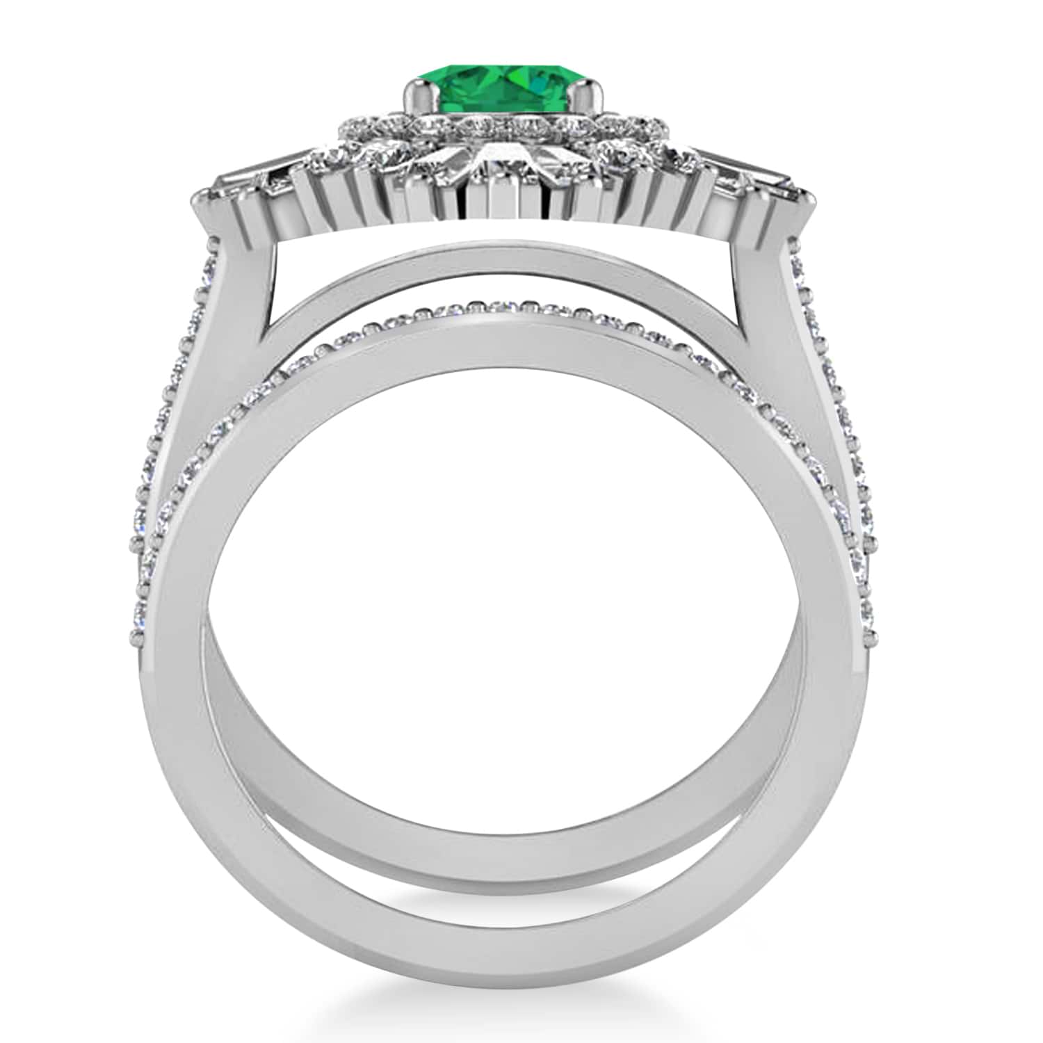 Emerald & Diamond Ballerina Engagement Ring 14k White Gold (2.74 ctw)