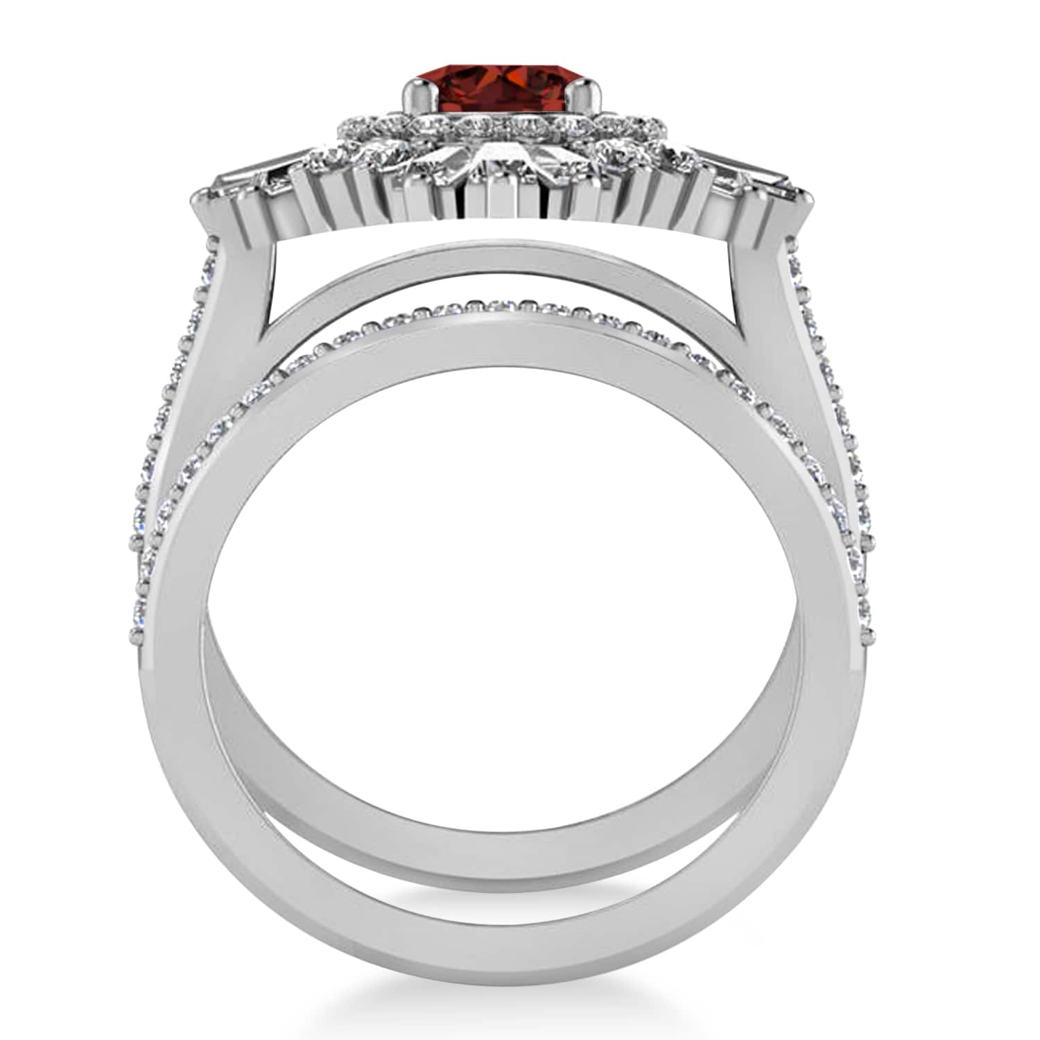 Garnet & Diamond Ballerina Engagement Ring 18k White Gold (2.74 ctw)