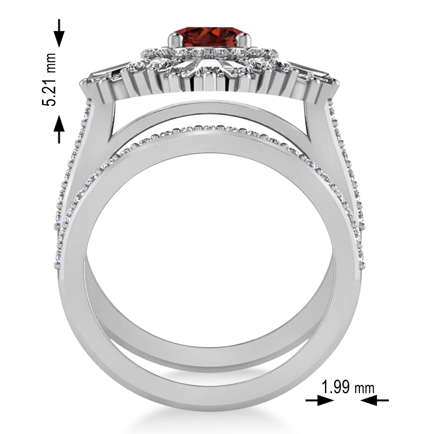 Garnet & Diamond Ballerina Engagement Ring 18k White Gold (2.74 ctw)