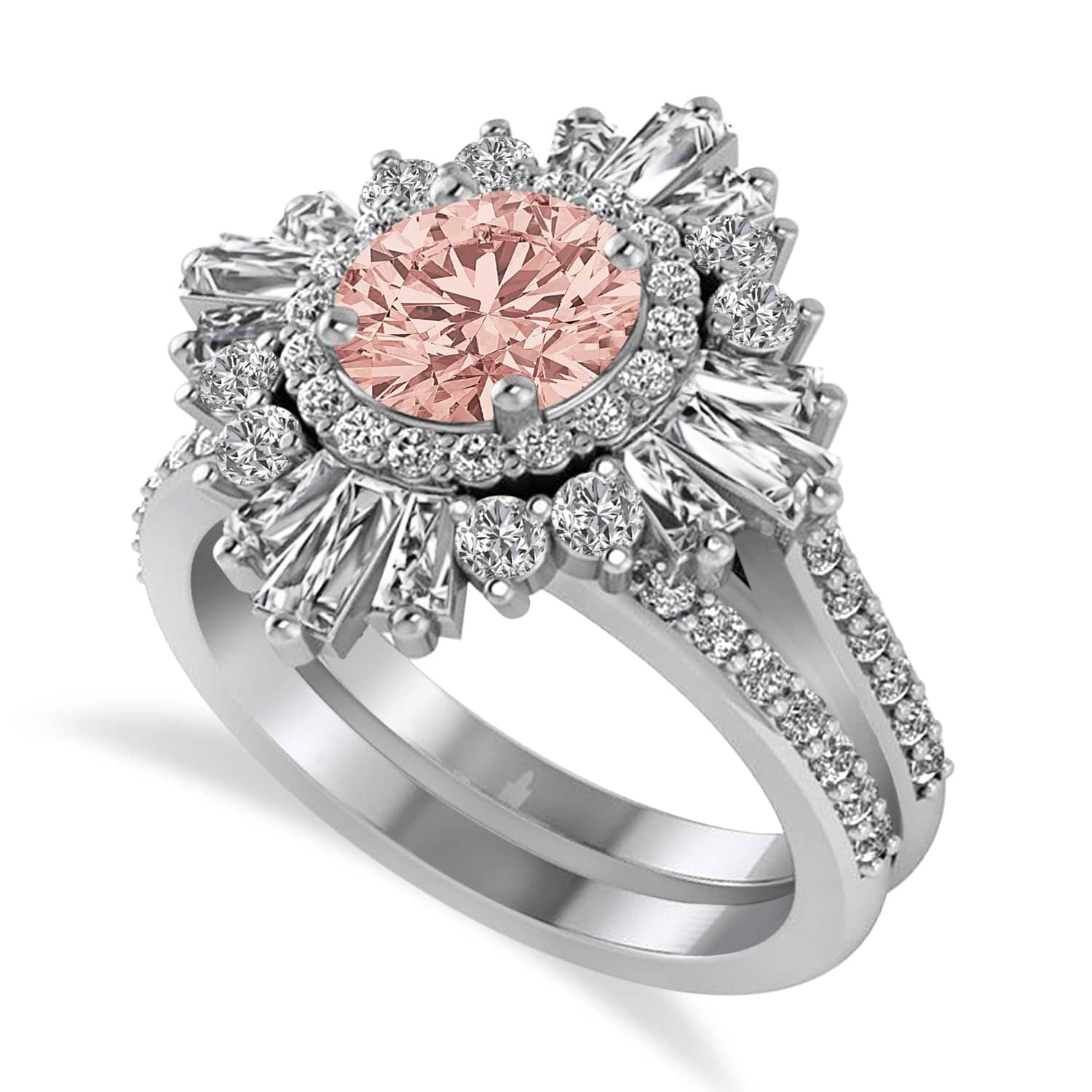 Morganite & Diamond Ballerina Engagement Ring 14k White Gold (2.74 ctw)