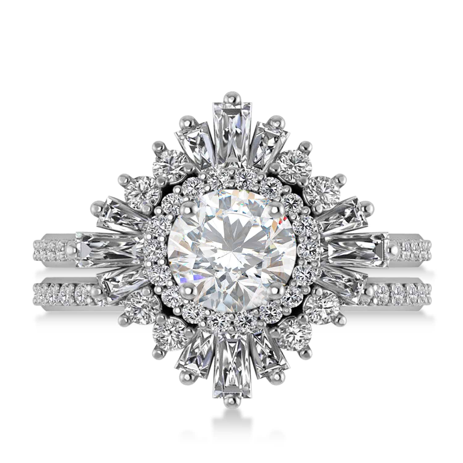 Moissanite & Diamond Ballerina Engagement Ring 14k White Gold (2.74 ctw)