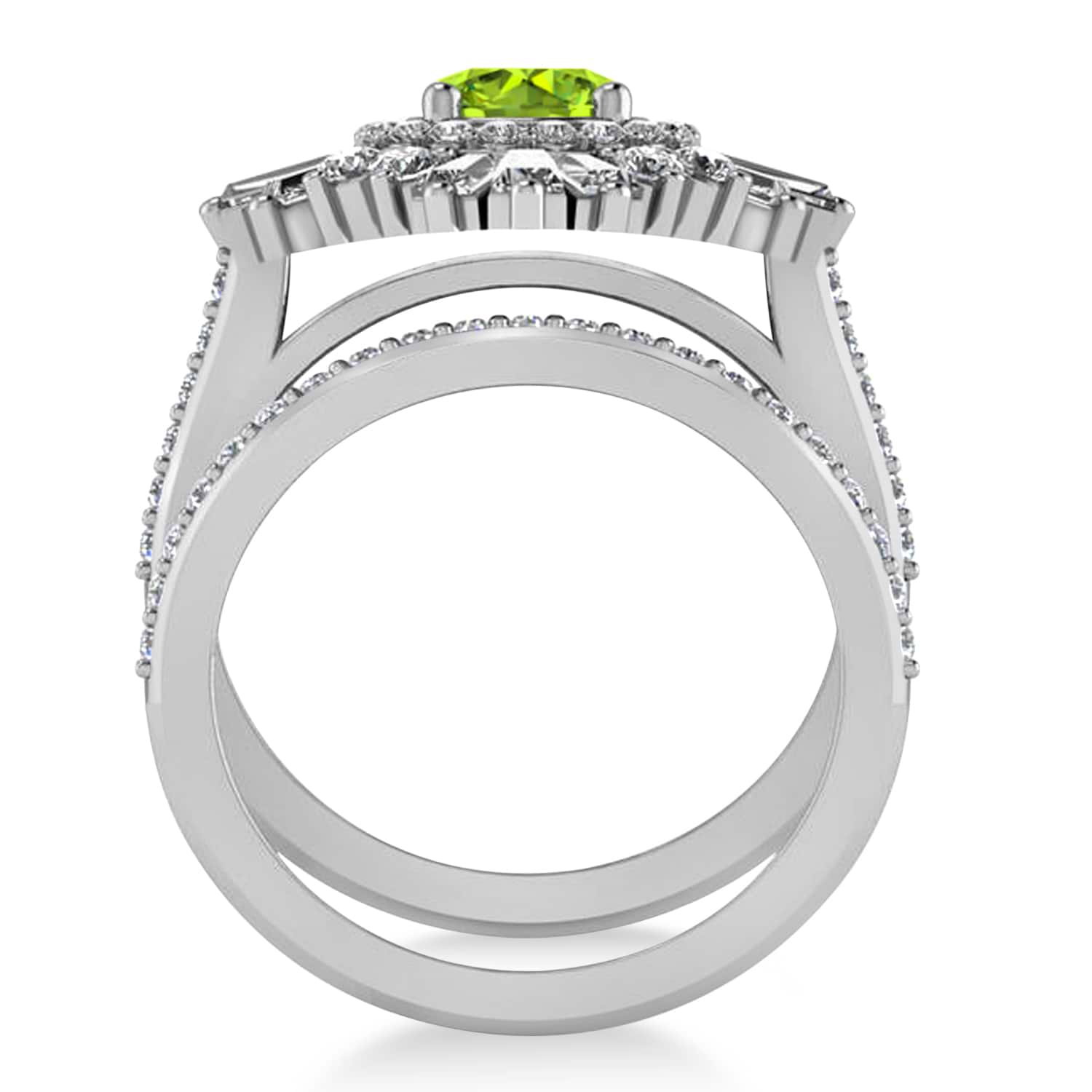Peridot & Diamond Ballerina Engagement Ring 14k White Gold (2.74 ctw)