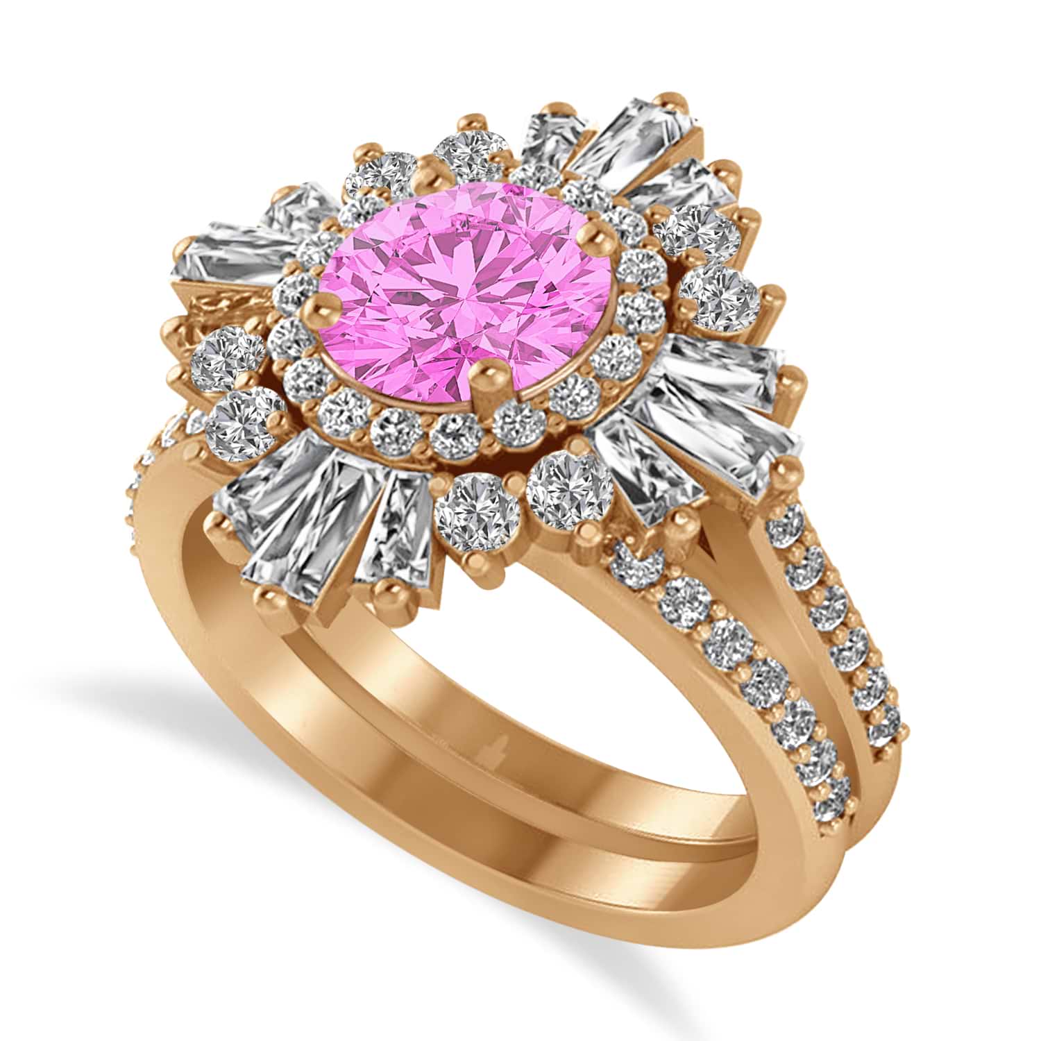 Pink Sapphire & Diamond Ballerina Engagement Ring 14k Rose Gold (2.74 ctw)