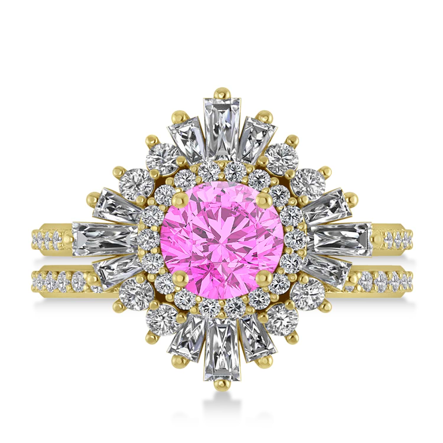 Pink Sapphire & Diamond Ballerina Engagement Ring 18k Yellow Gold (2.74 ctw)