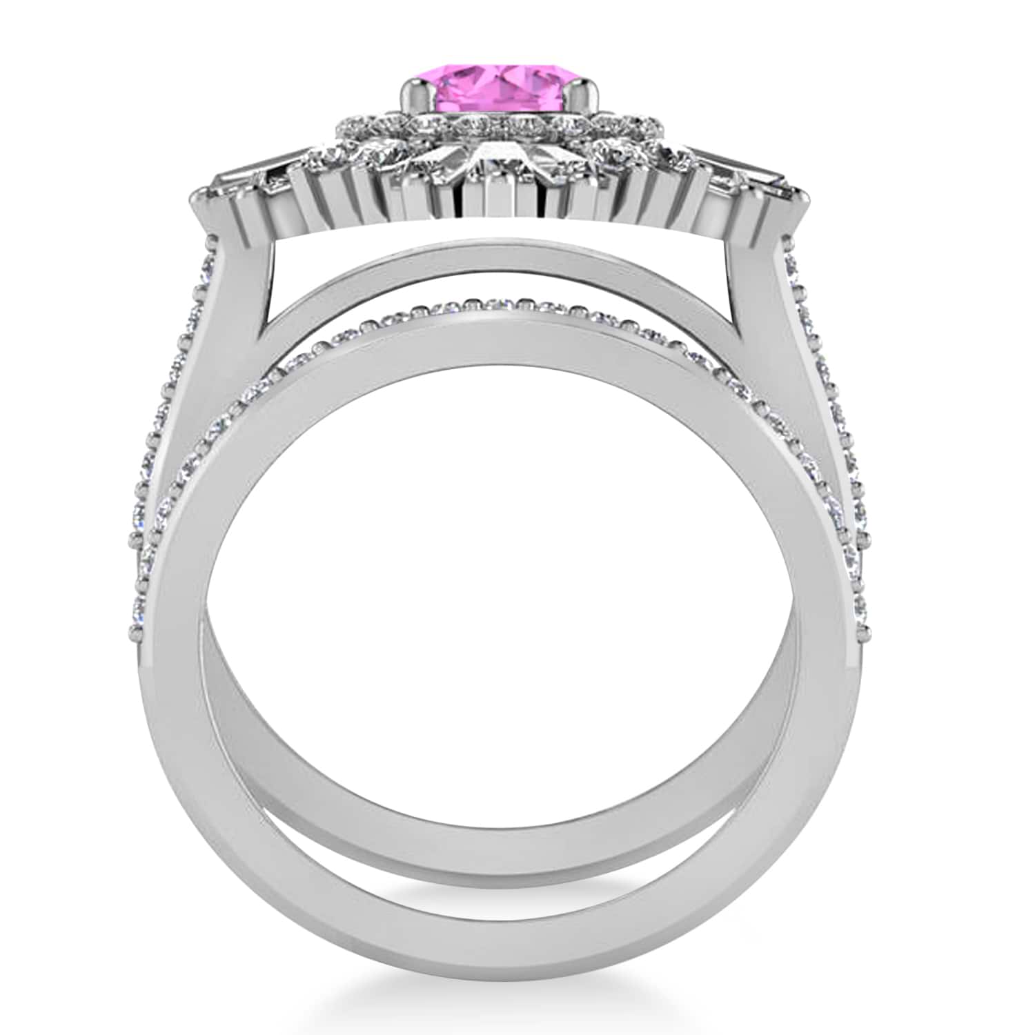Pink Sapphire & Diamond Ballerina Engagement Ring Palladium (2.74 ctw)