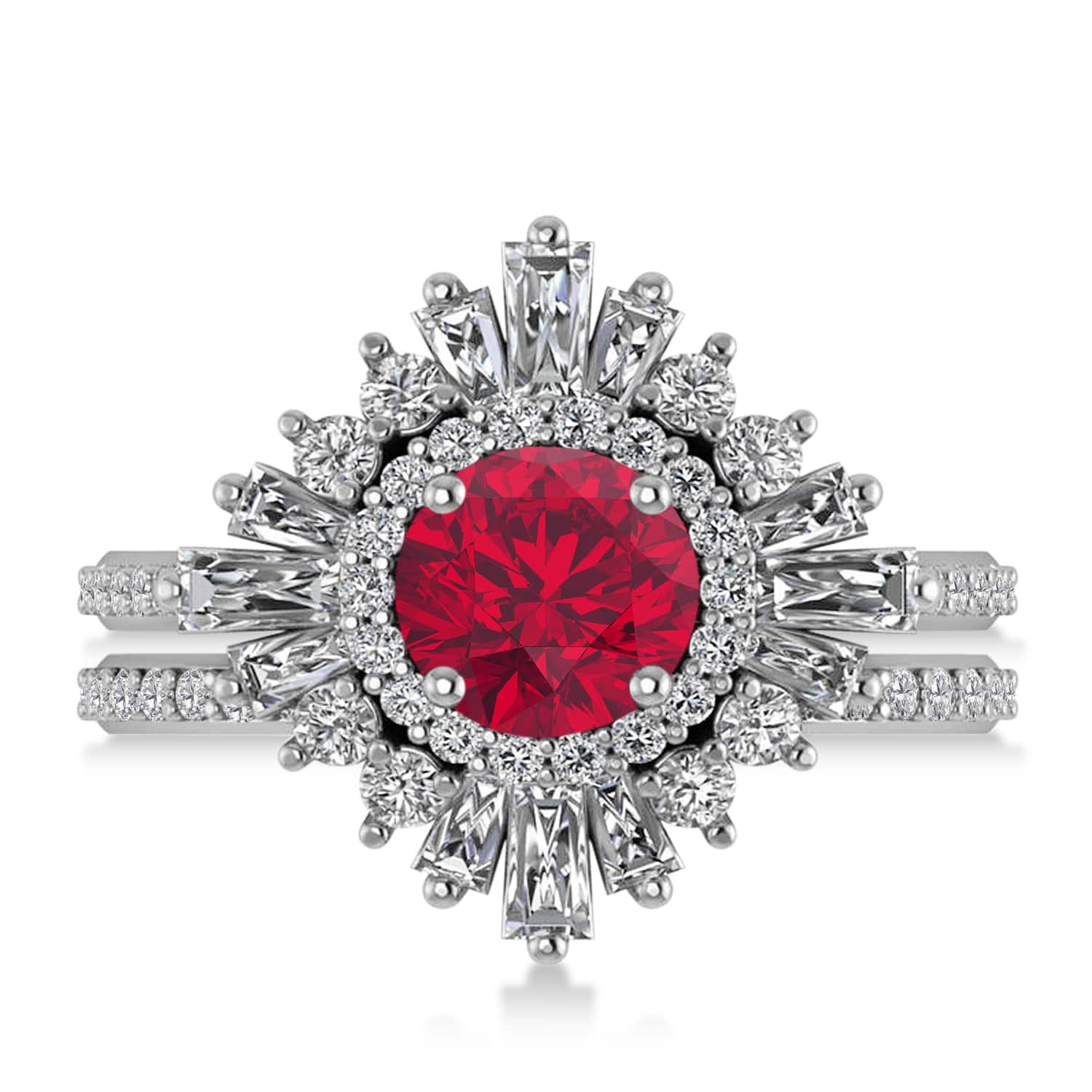 Ruby & Diamond Ballerina Engagement Ring 14k White Gold (2.74 ctw)