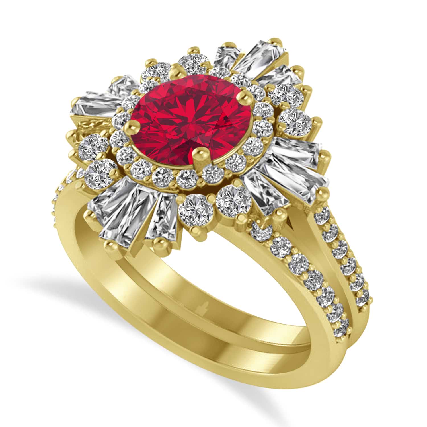 Ruby & Diamond Ballerina Engagement Ring 14k Yellow Gold (2.74 ctw)