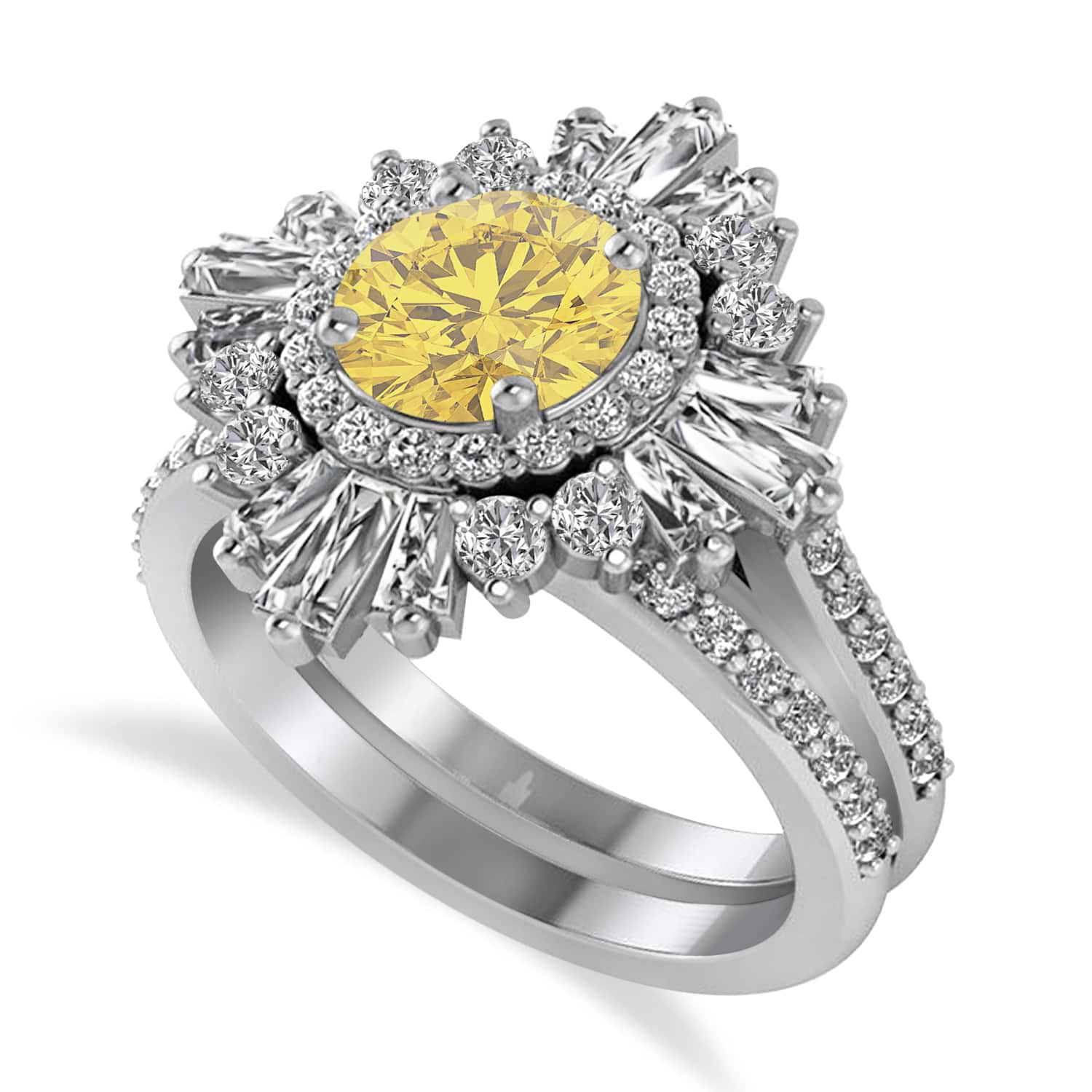 Yellow Diamond & Diamond Ballerina Engagement Ring 14k White Gold (2.74 ctw)