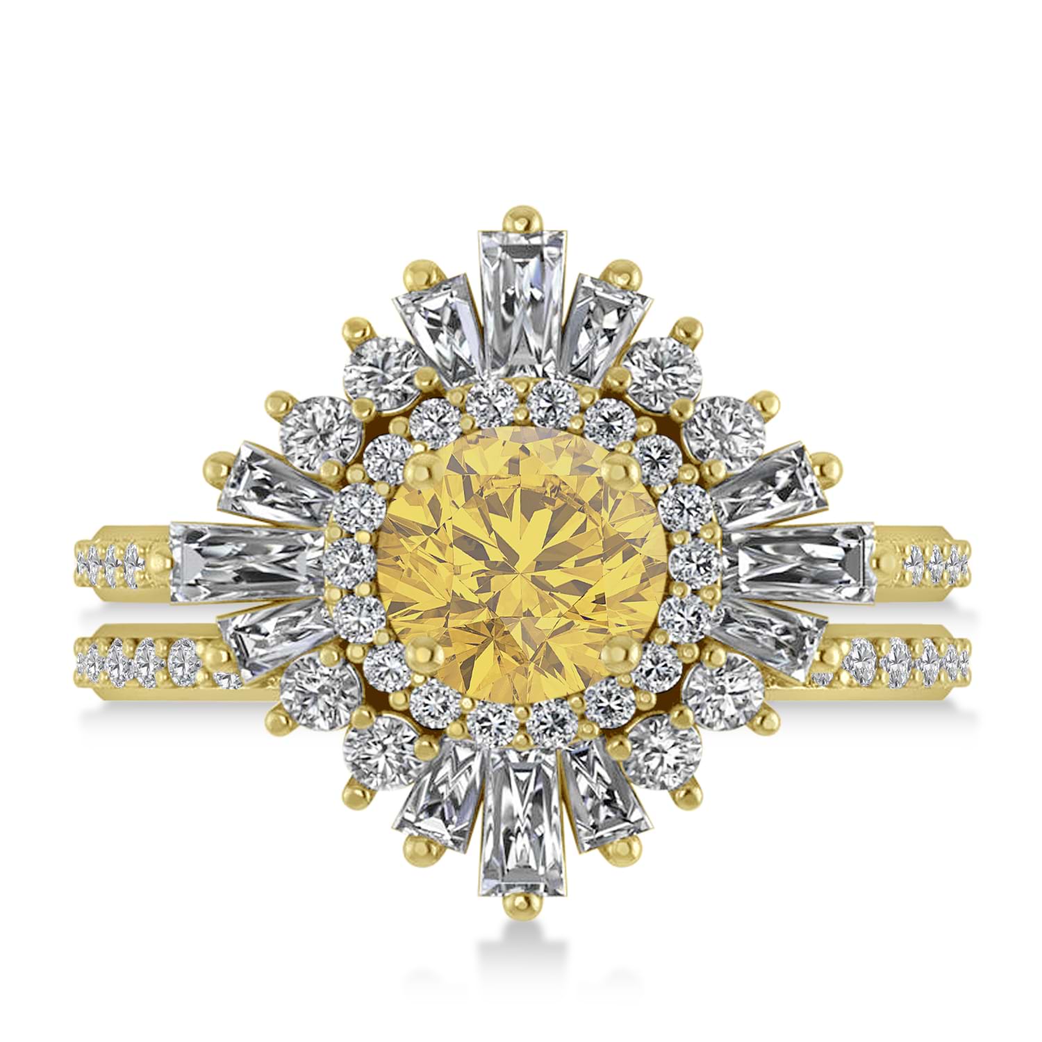 Yellow Diamond & Diamond Ballerina Engagement Ring 14k Yellow Gold (2.74 ctw)