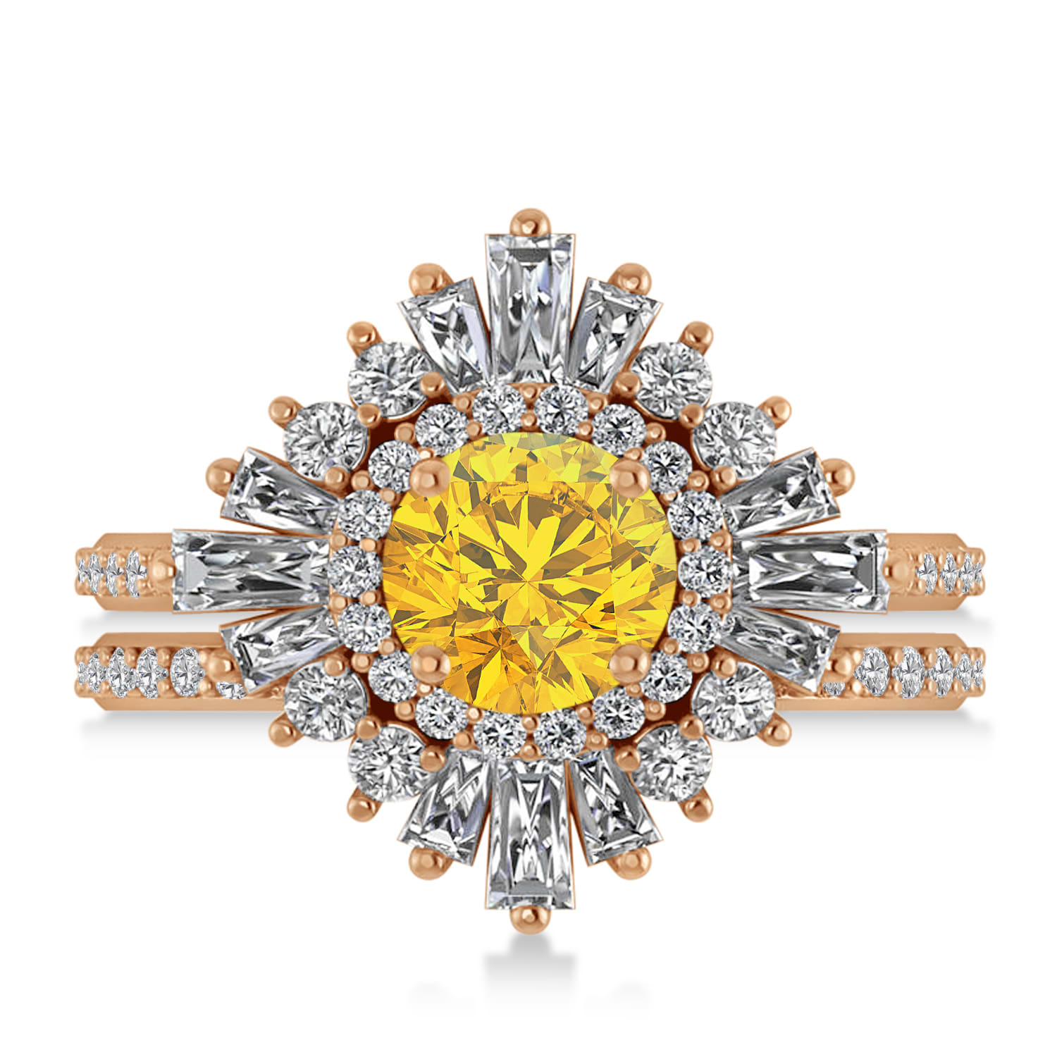 Yellow Sapphire & Diamond Ballerina Engagement Ring 18k Rose Gold (2.74 ctw)