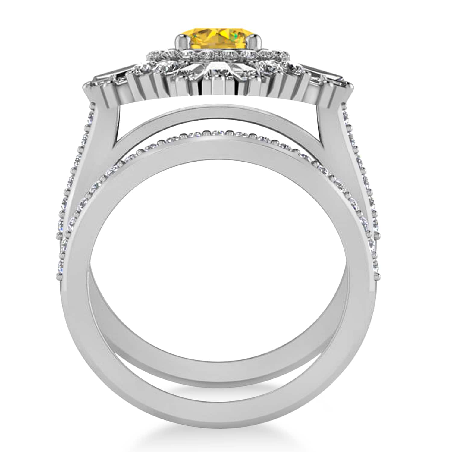 Yellow Sapphire & Diamond Ballerina Engagement Ring 18k White Gold (2.74 ctw)