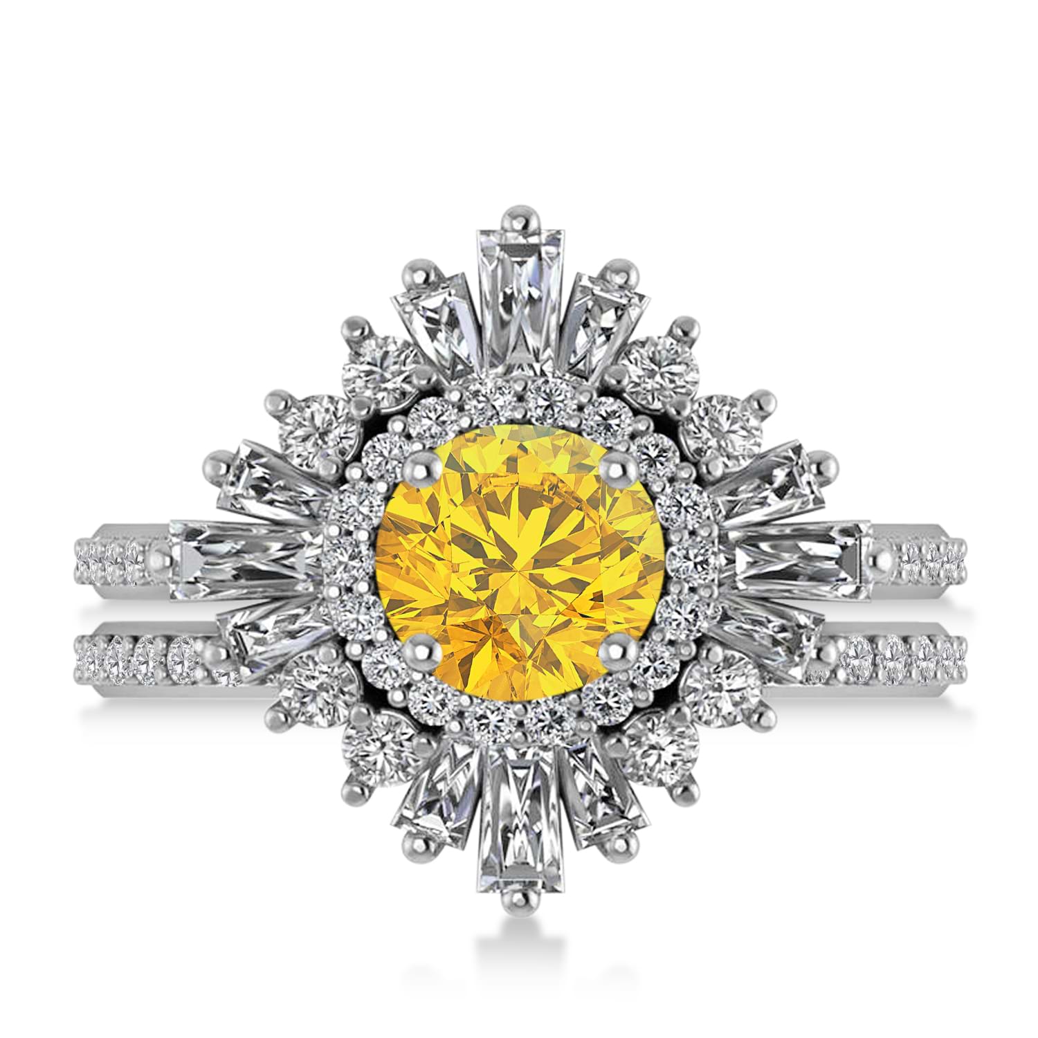 Yellow Sapphire & Diamond Ballerina Engagement Ring Platinum (2.74 ctw)