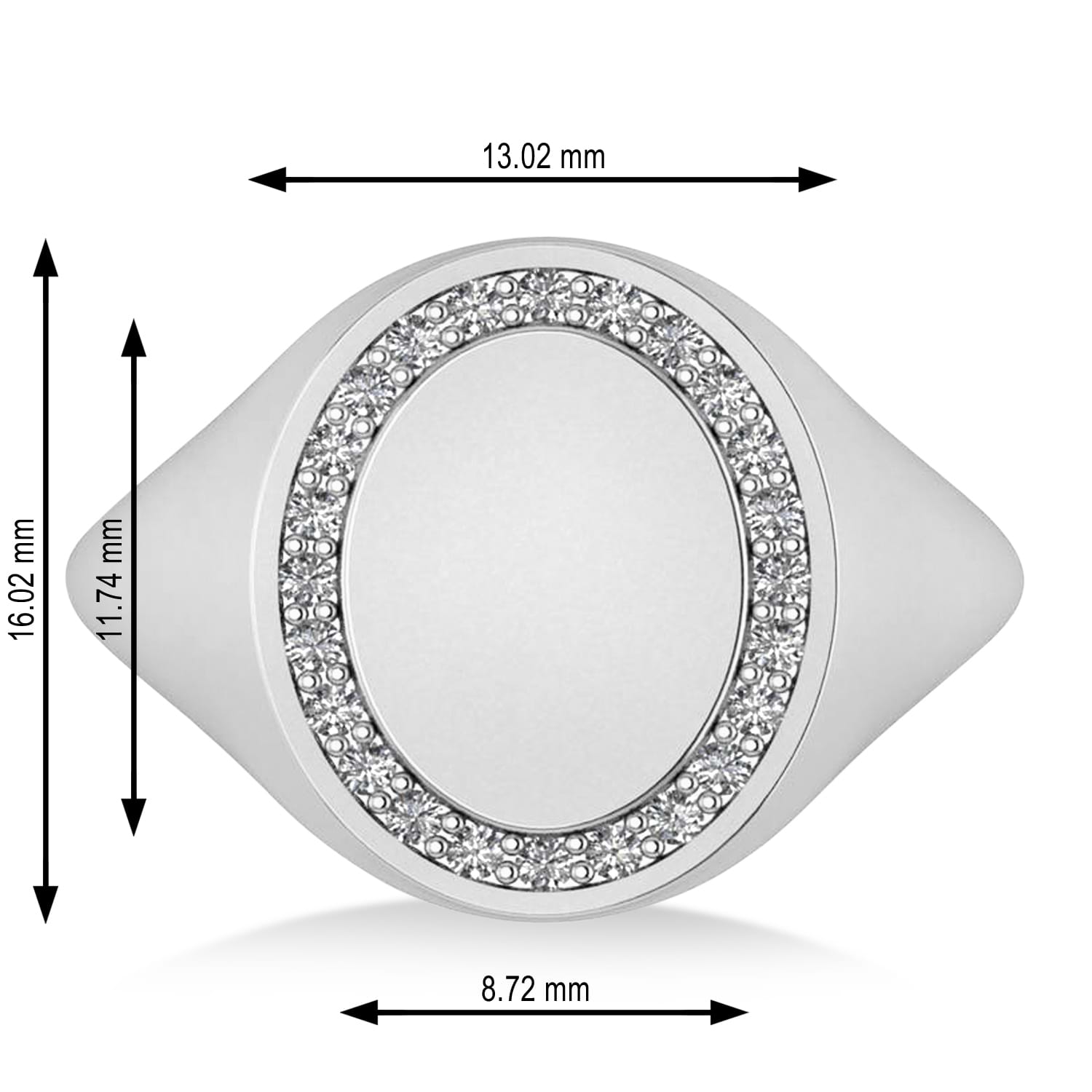 Customizable Diamond Halo Signet Ring Engravable 14k White Gold (0.24 ctw)