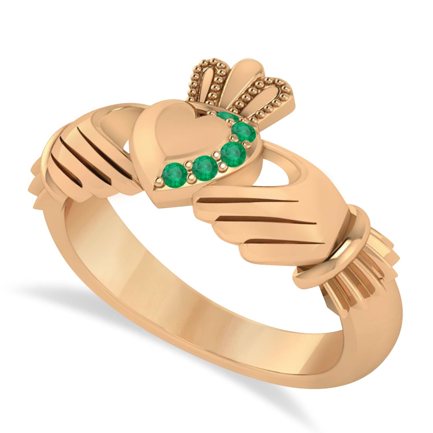 Emerald Claddagh Ladies Ring 14k Rose Gold (0.05ct)