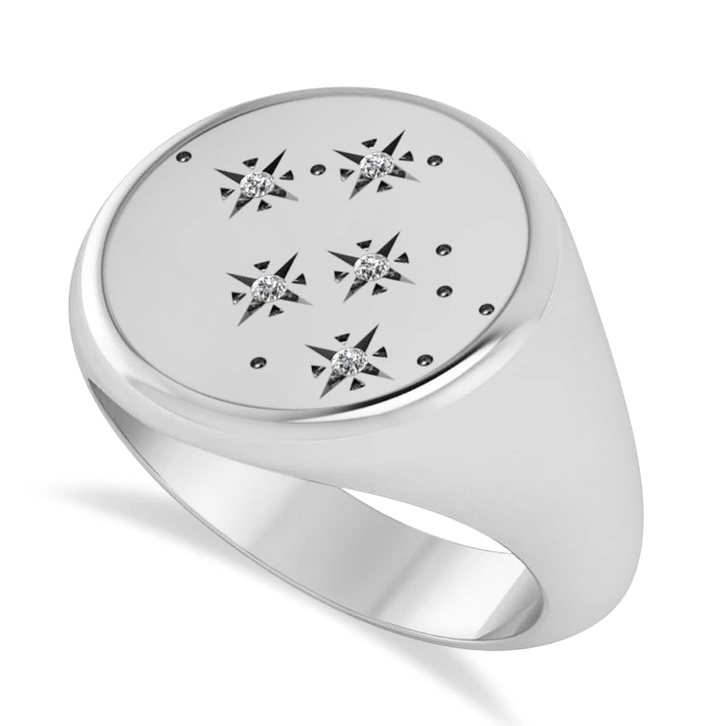 Men's Diamond Constellation Signet Ring 14k White Gold (0.03 ctw)