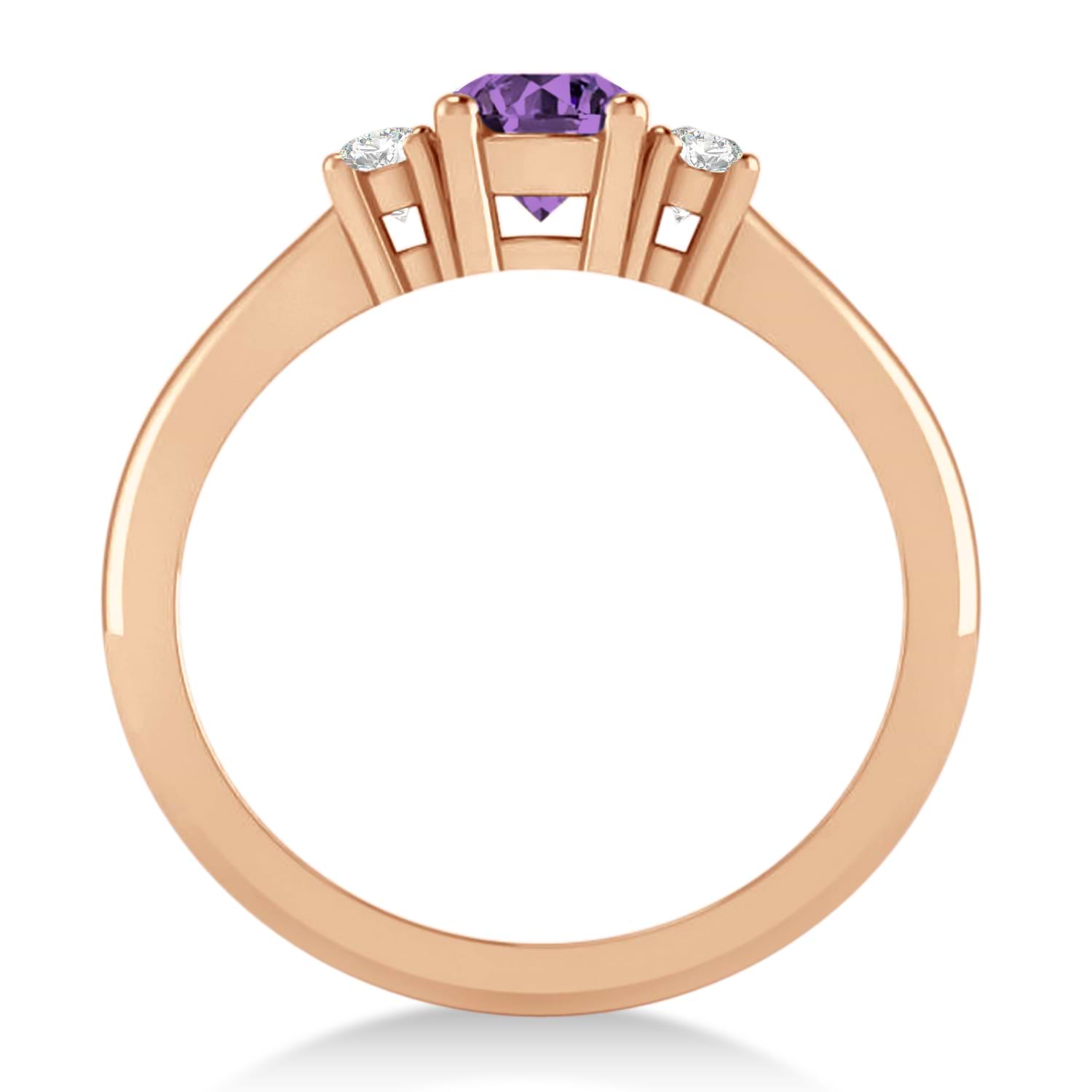 Round Amethyst & Diamond Three-Stone Engagement Ring 14k Rose Gold (0.60ct)