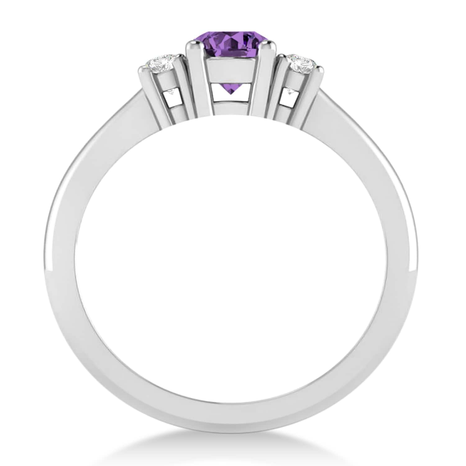 Round Amethyst & Diamond Three-Stone Engagement Ring 14k White Gold (0.60ct)