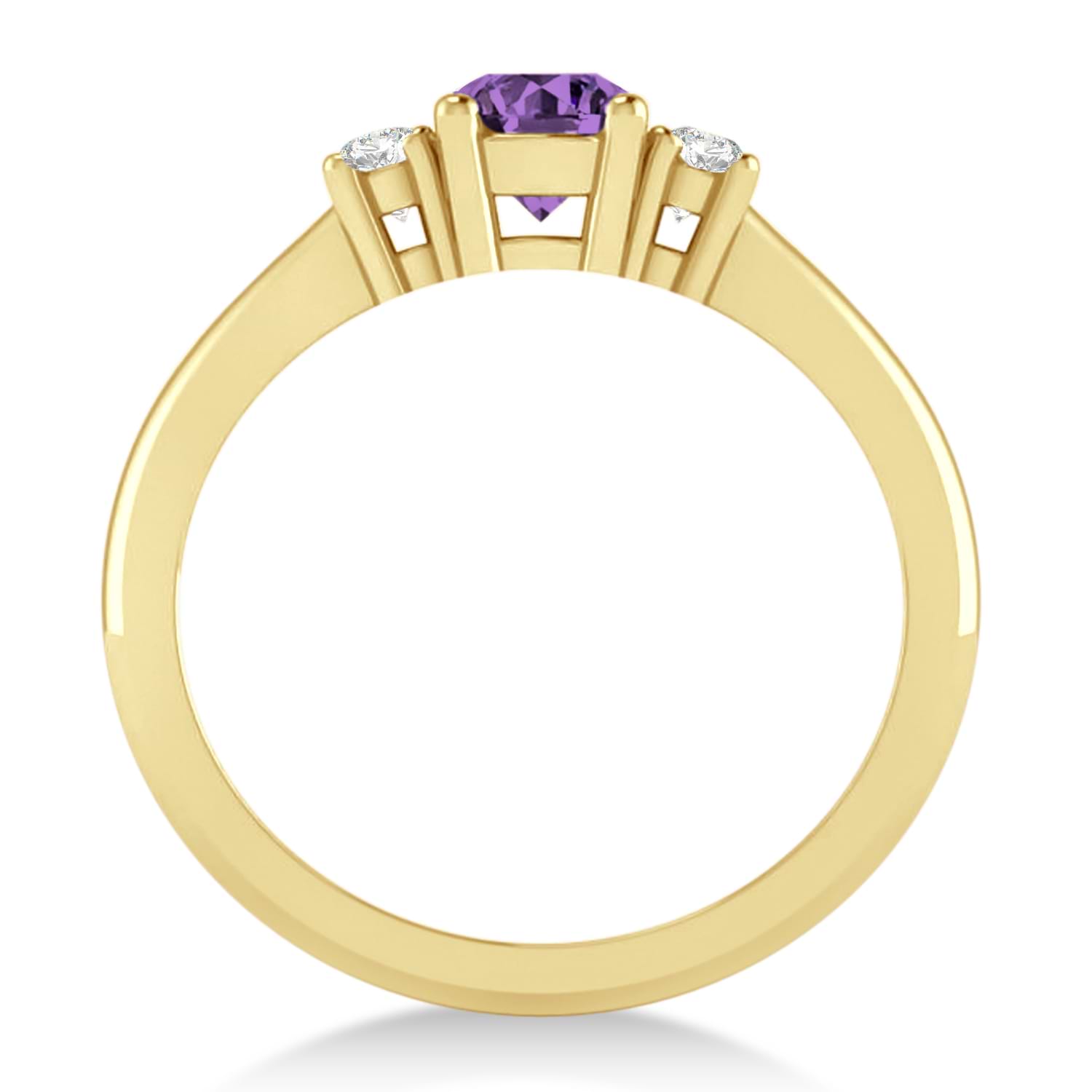 Round Amethyst & Diamond Three-Stone Engagement Ring 14k Yellow Gold (0.60ct)