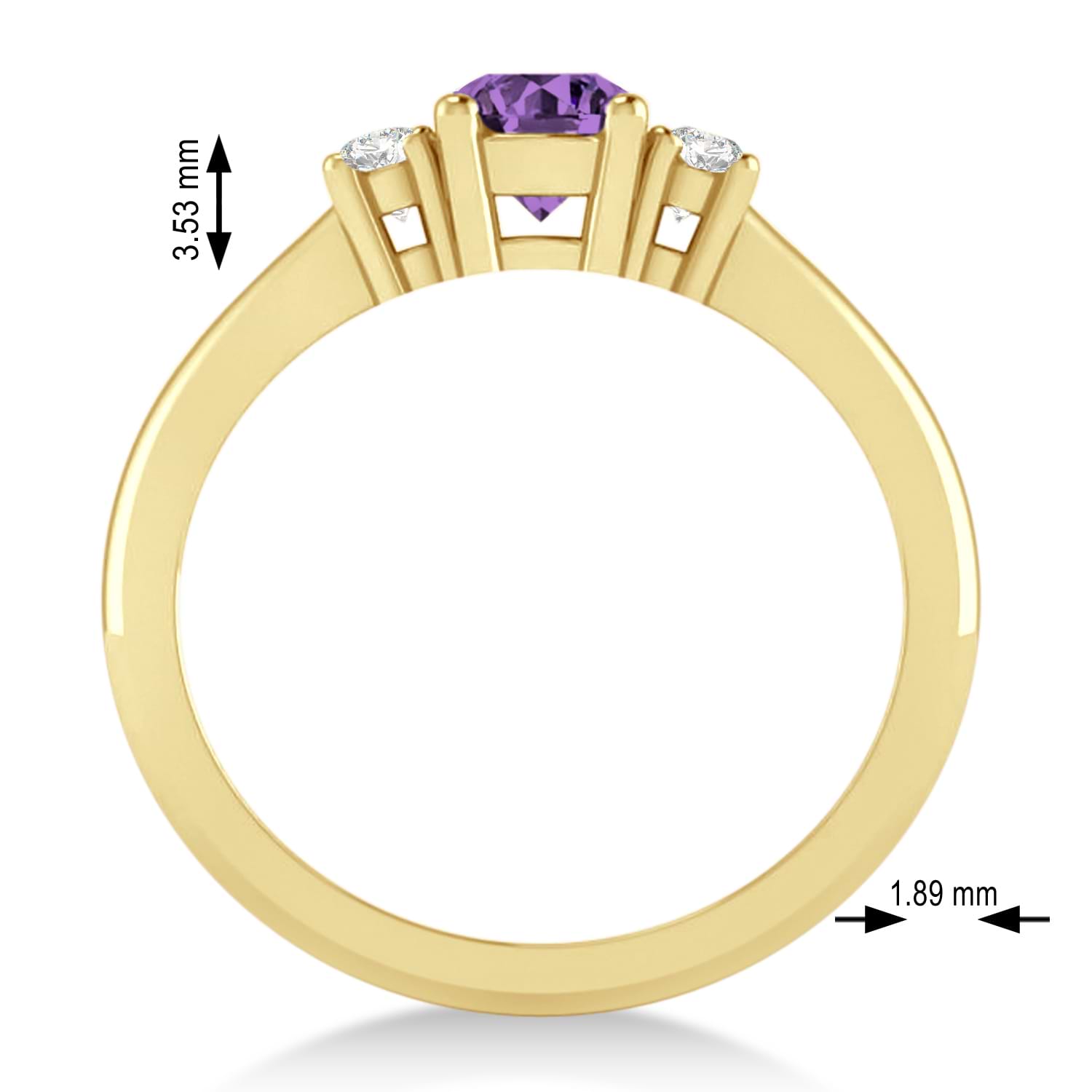 Round Amethyst & Diamond Three-Stone Engagement Ring 14k Yellow Gold (0.60ct)