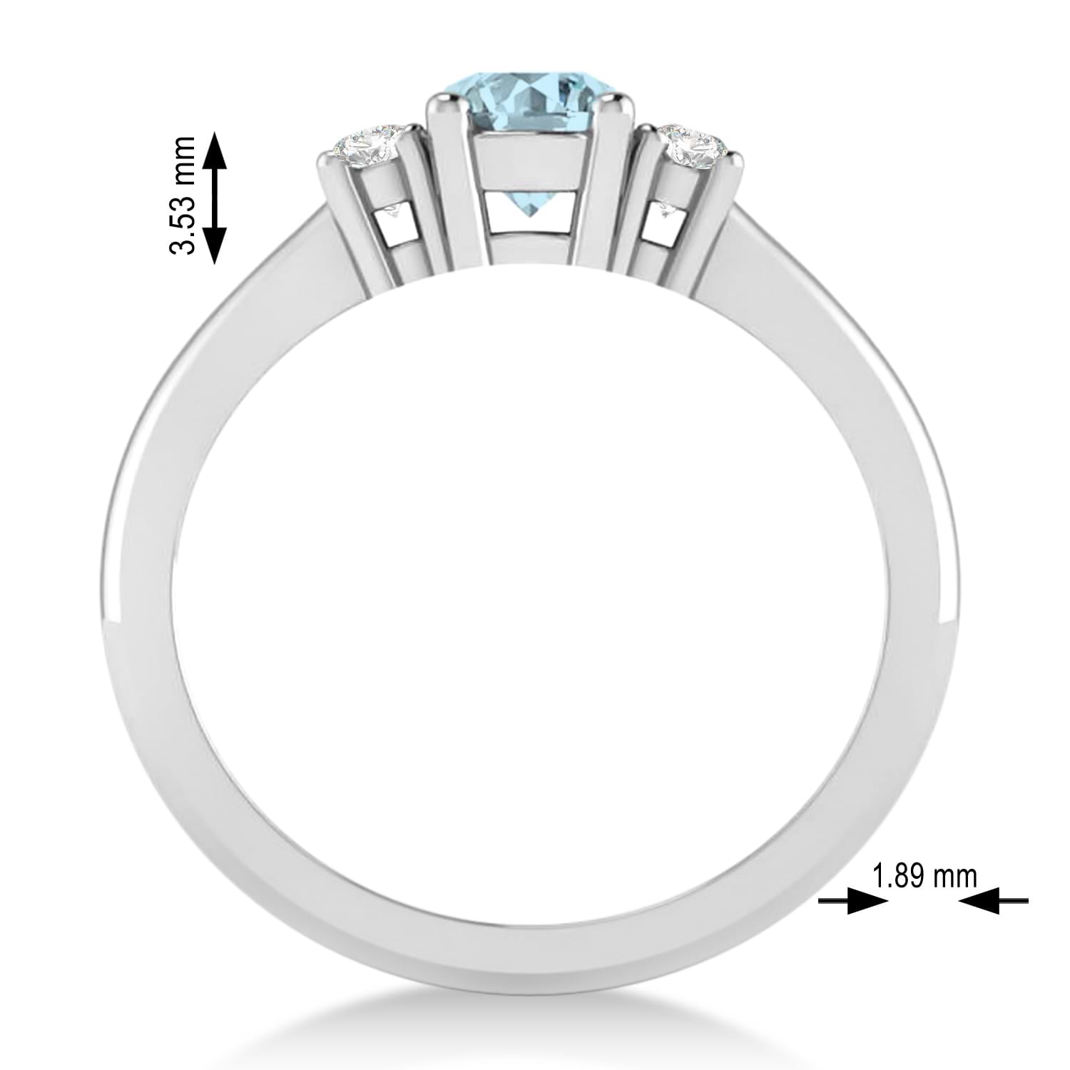Round Aquamarine & Diamond Three-Stone Engagement Ring 14k White Gold (0.60ct)