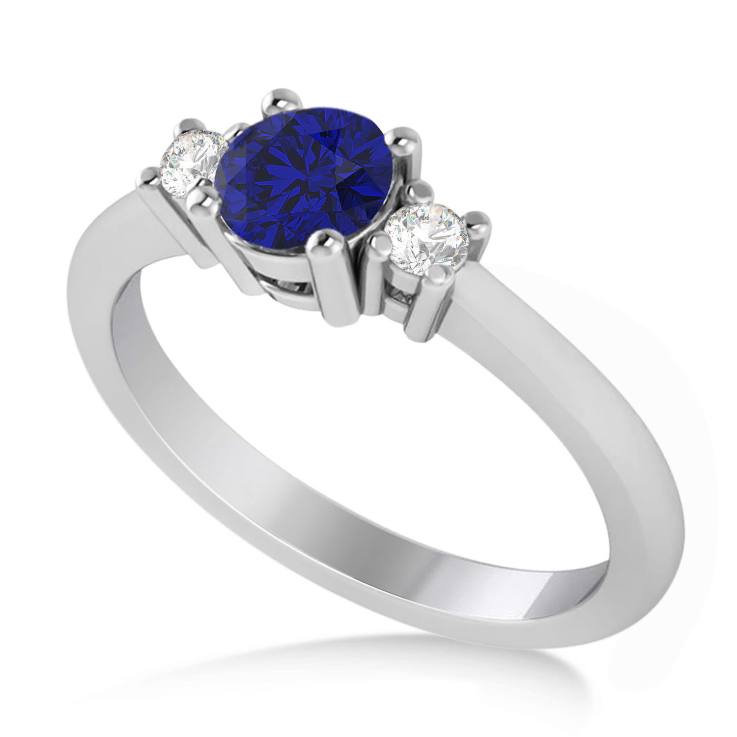 Round Blue Sapphire & Diamond Three-Stone Engagement Ring 14k White Gold (0.60ct)