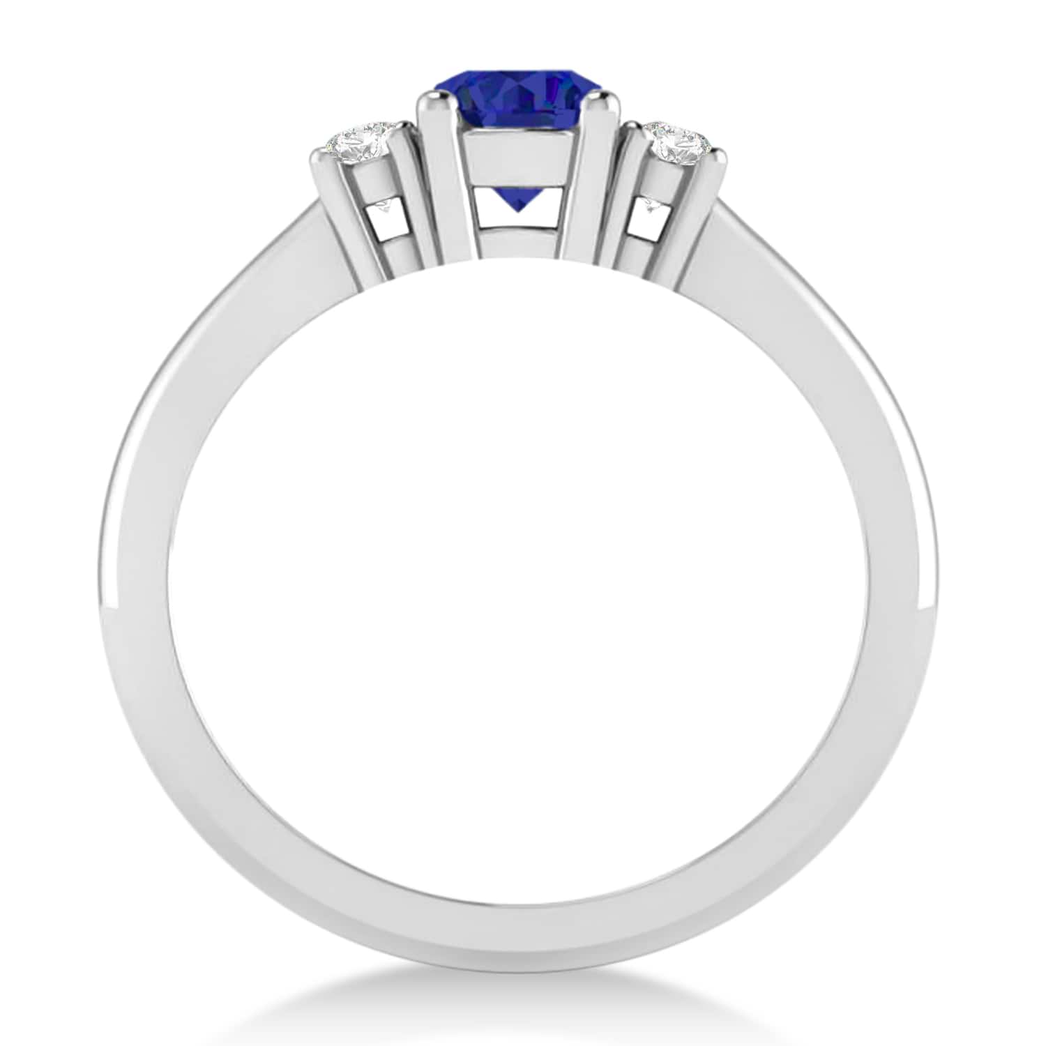 Round Blue Sapphire & Diamond Three-Stone Engagement Ring 14k White Gold (0.60ct)