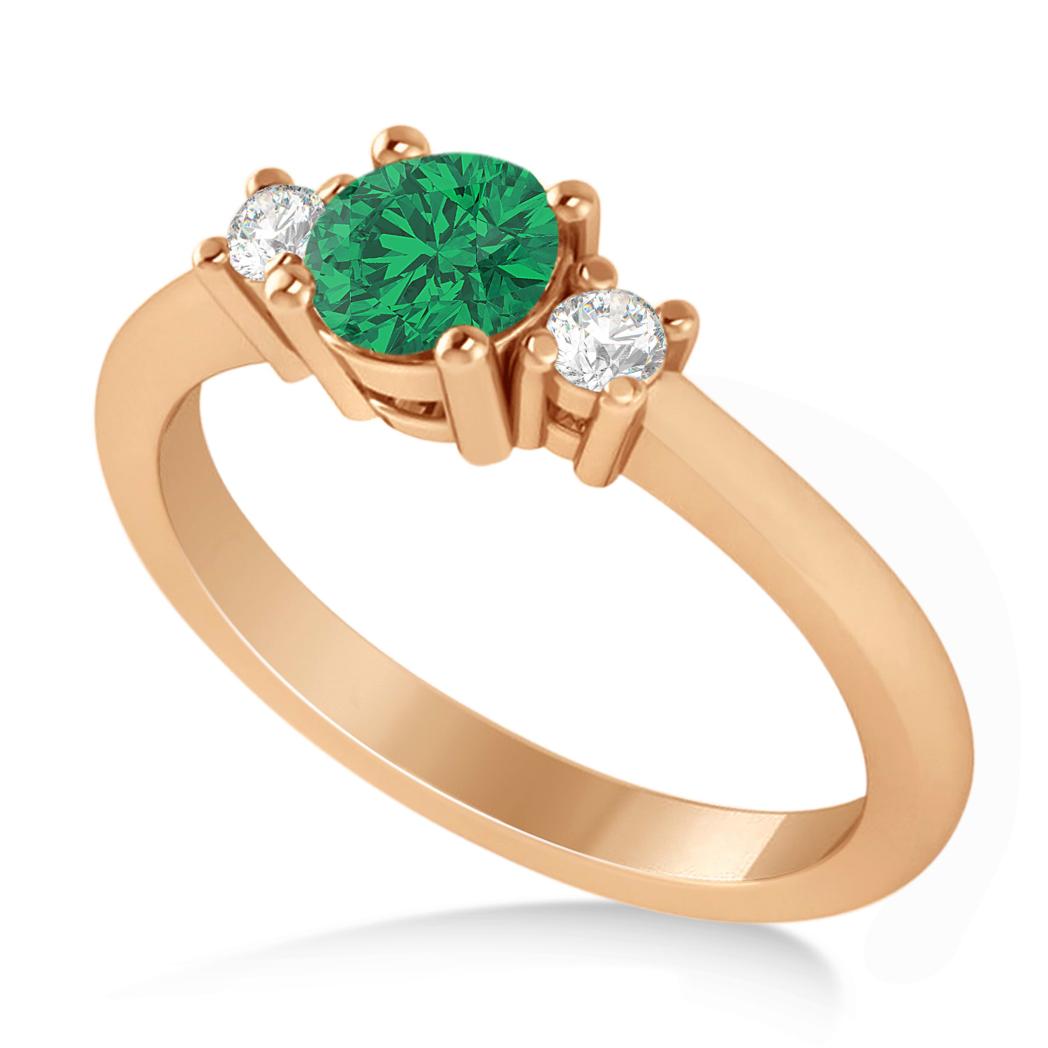 Round Emerald & Diamond Three-Stone Engagement Ring 14k Rose Gold (0.60ct)