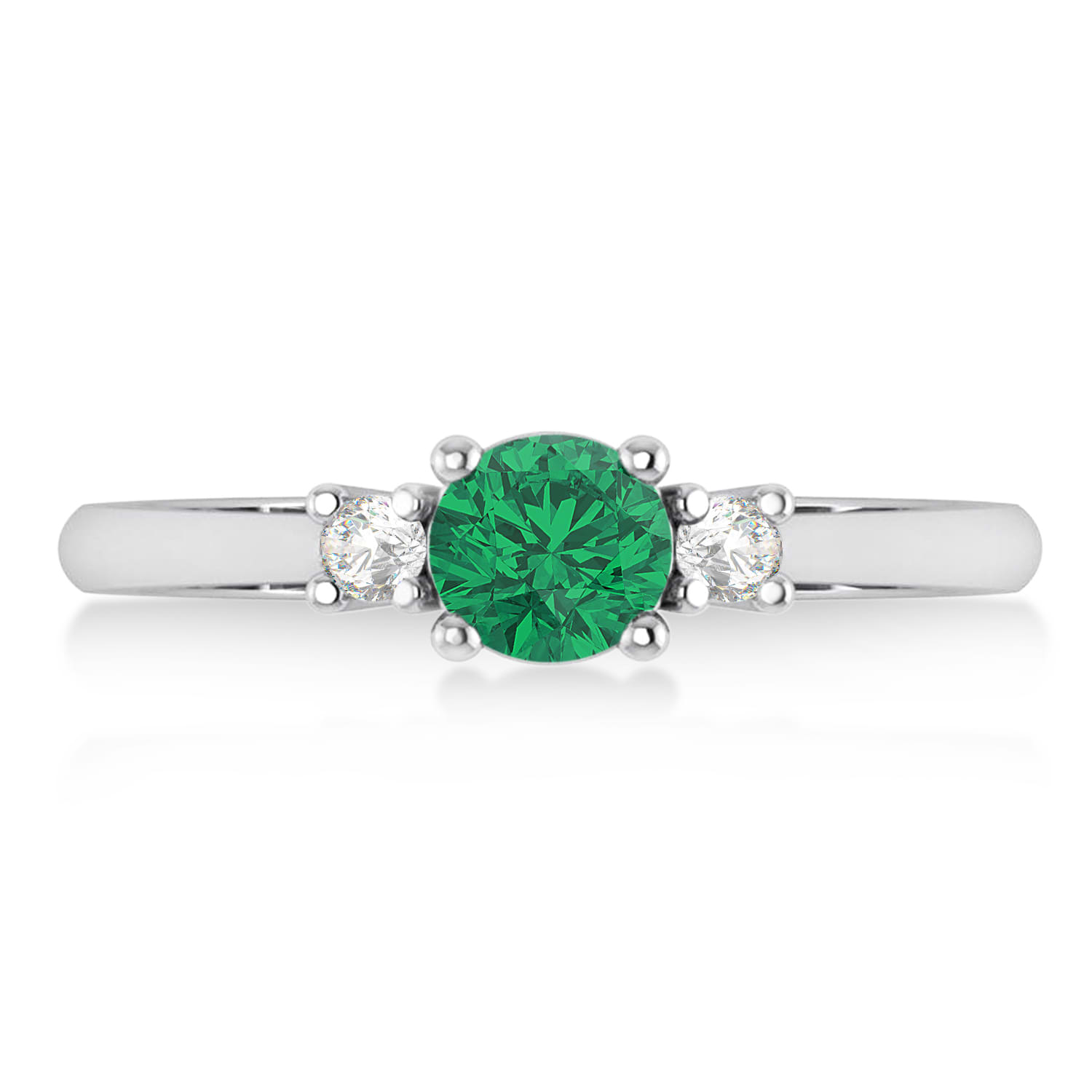 Round Emerald & Diamond Three-Stone Engagement Ring 14k White Gold (0.60ct)