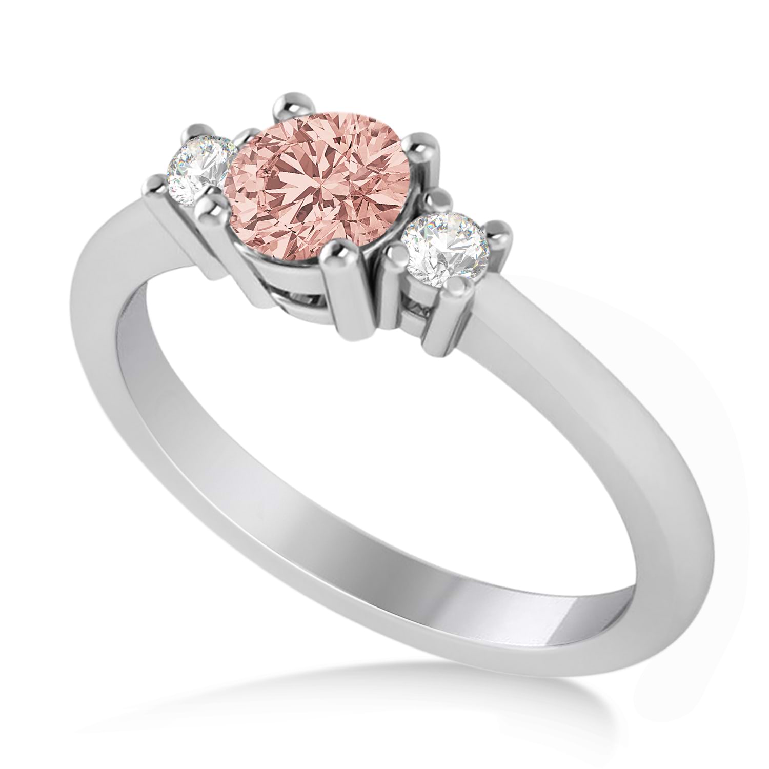 Round Morganite & Diamond Three-Stone Engagement Ring 14k White Gold (0.60ct)
