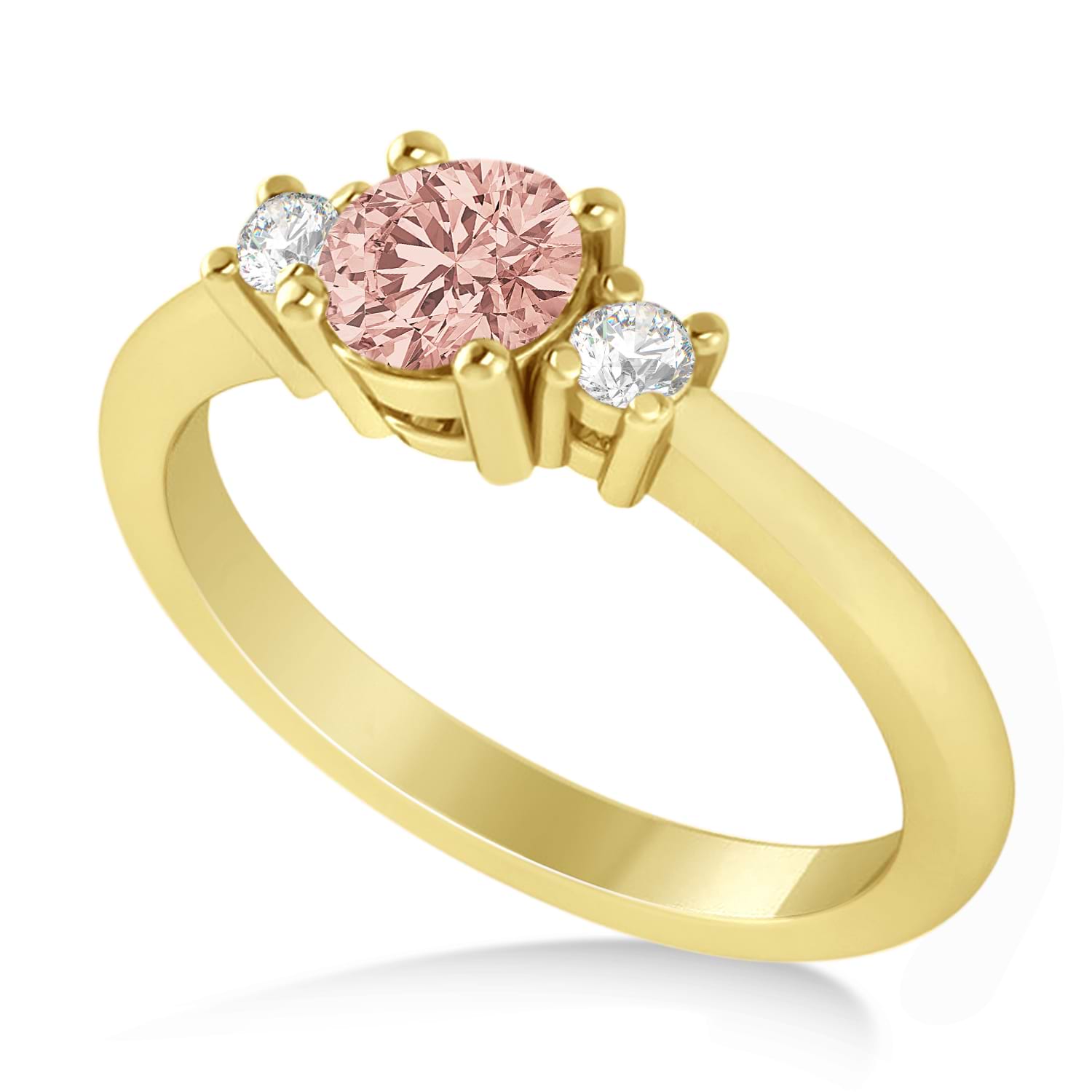 Round Morganite & Diamond Three-Stone Engagement Ring 14k Yellow Gold (0.60ct)