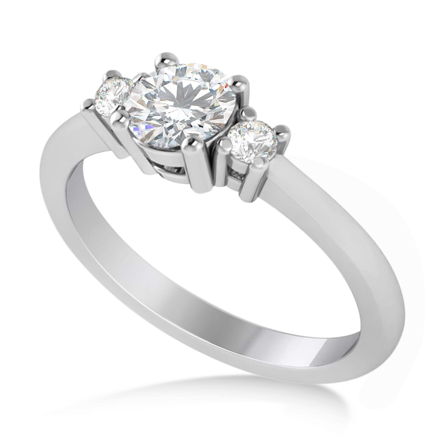 Round Moissanite & Diamond Three-Stone Engagement Ring 14k White Gold (0.60ct)