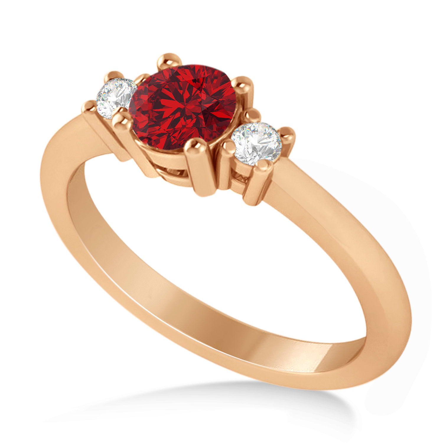 Round Ruby & Diamond Three-Stone Engagement Ring 14k Rose Gold (0.60ct)
