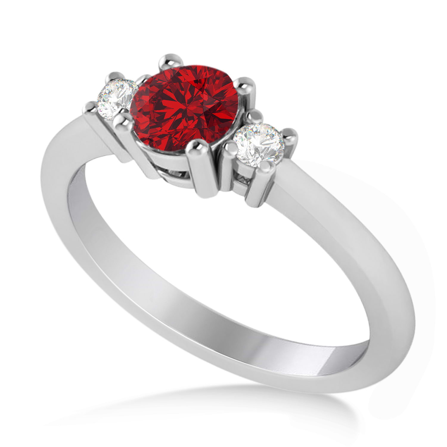 Round Ruby & Diamond Three-Stone Engagement Ring 14k White Gold (0.60ct)