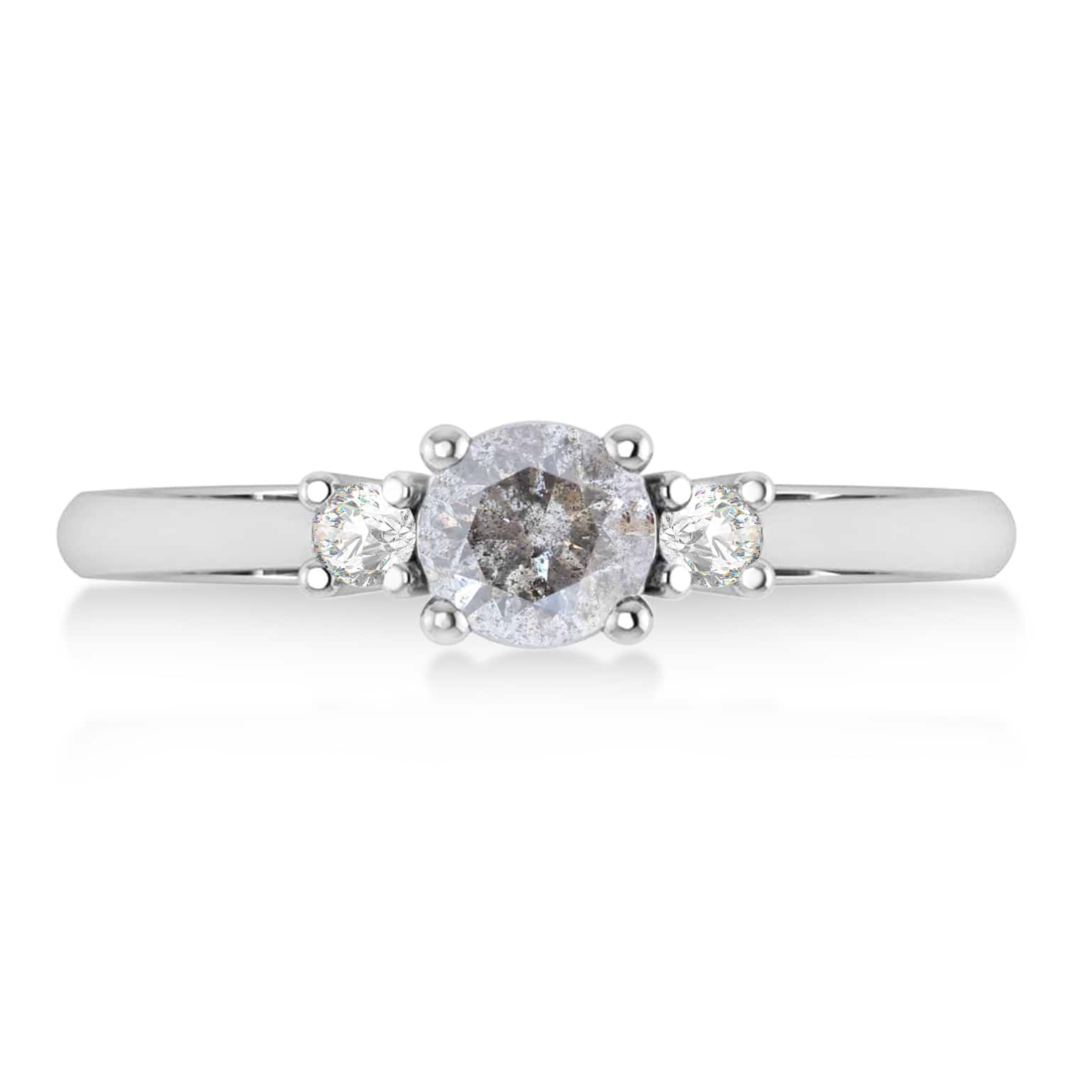 Round Salt & Pepper & White Diamond Three-Stone Engagement Ring 14k White Gold (0.60ct)
