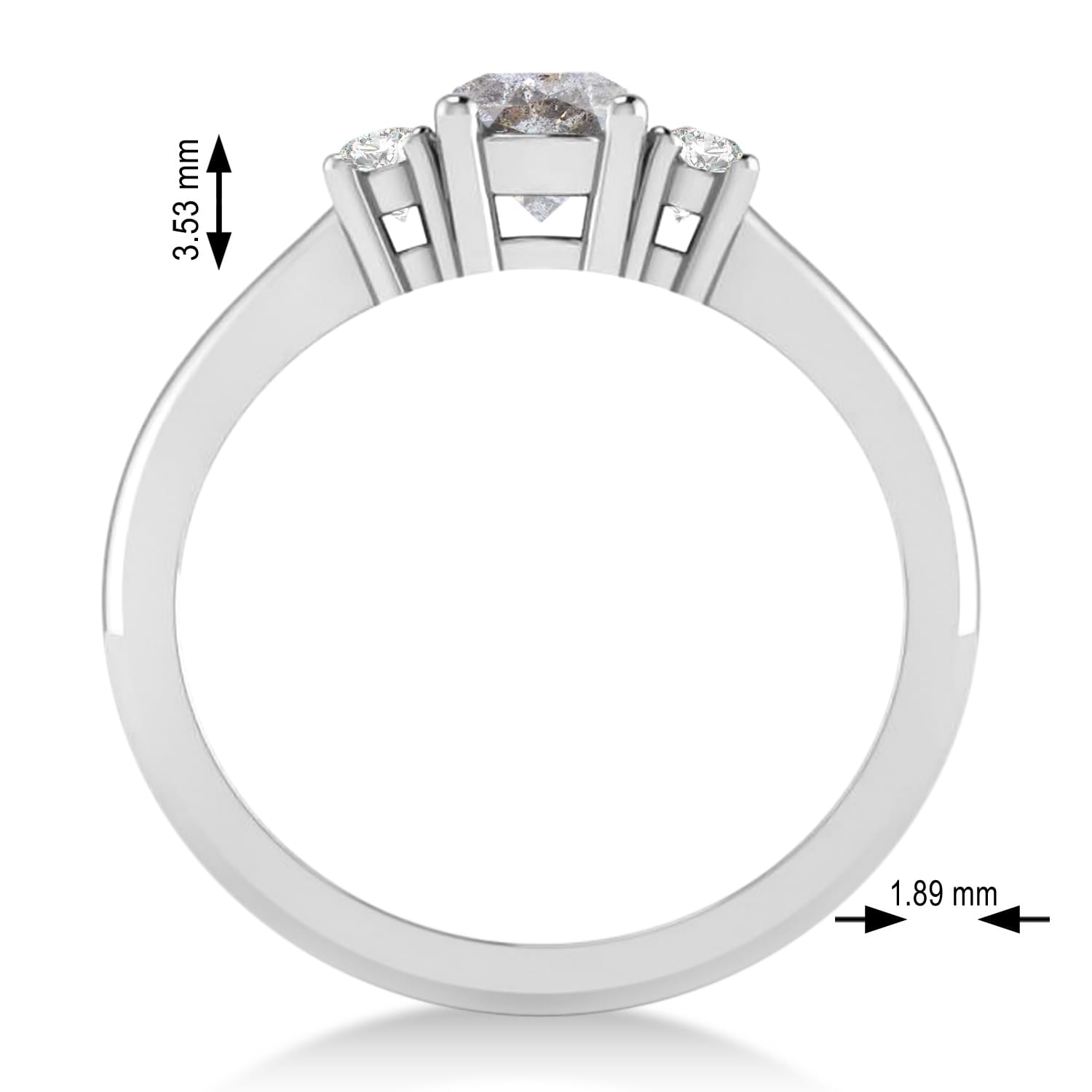 Round Salt & Pepper & White Diamond Three-Stone Engagement Ring 14k White Gold (0.60ct)